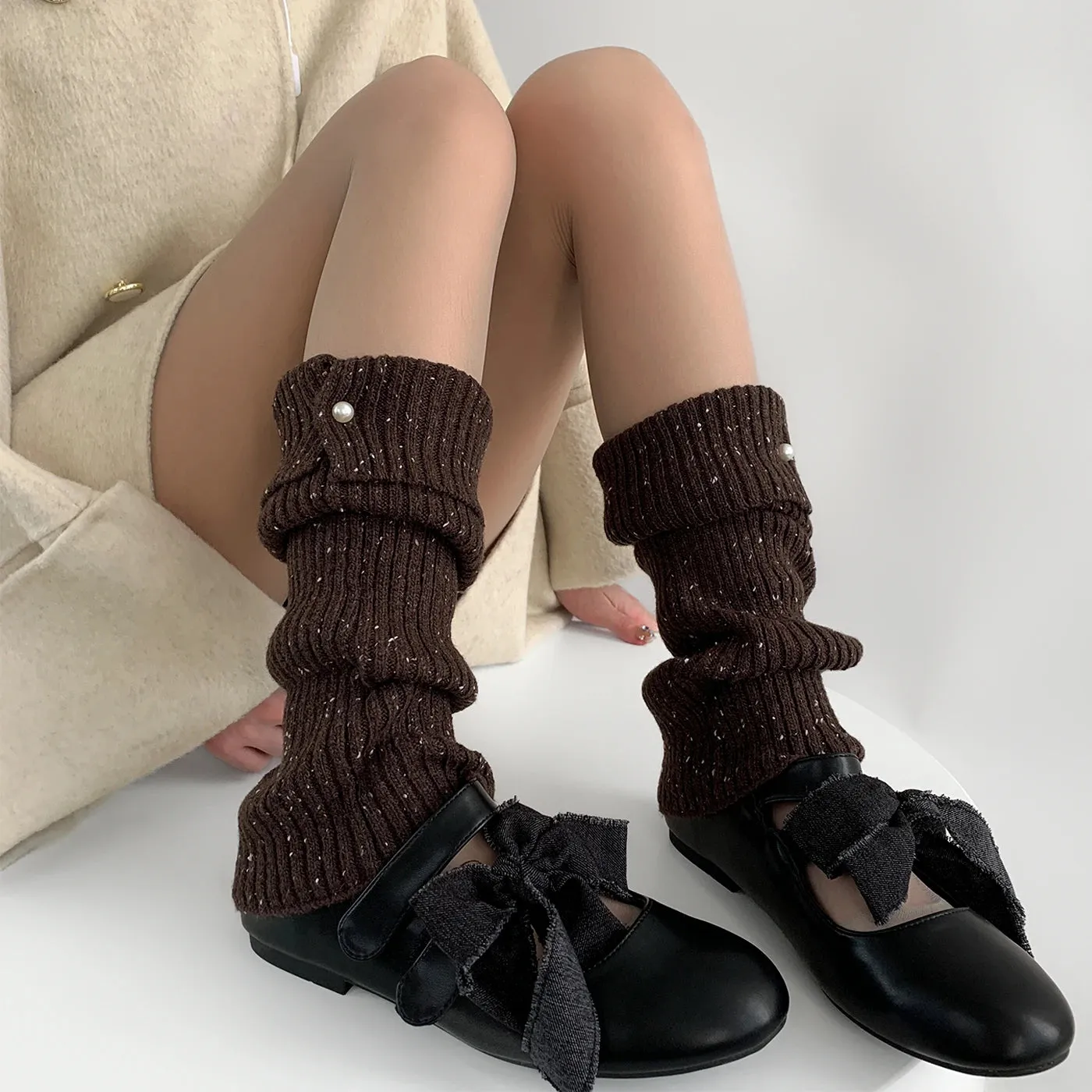 Harajuku Pearl Mid-Calf Leg Warmers – Thick Wool Knit Ankle Covers for Winter