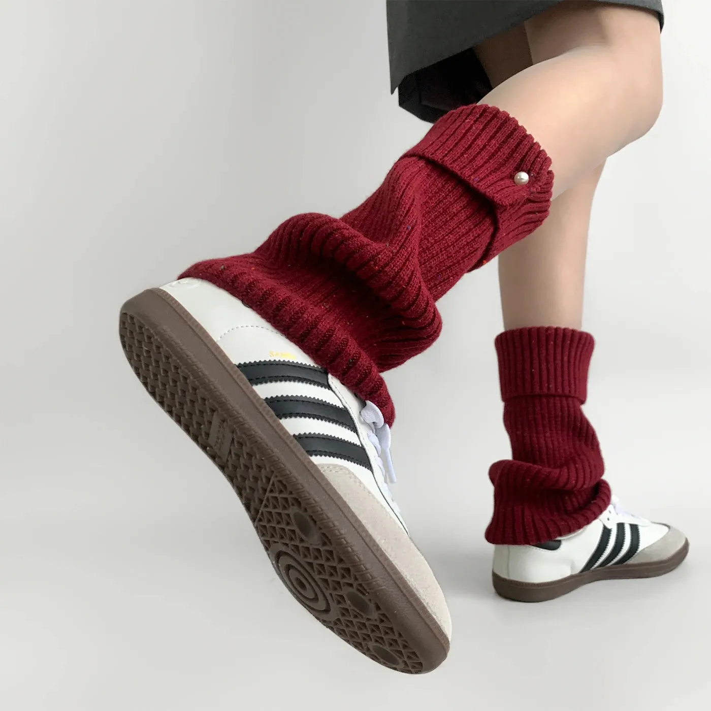 Harajuku Pearl Mid-Calf Leg Warmers – Thick Wool Knit Ankle Covers for Winter