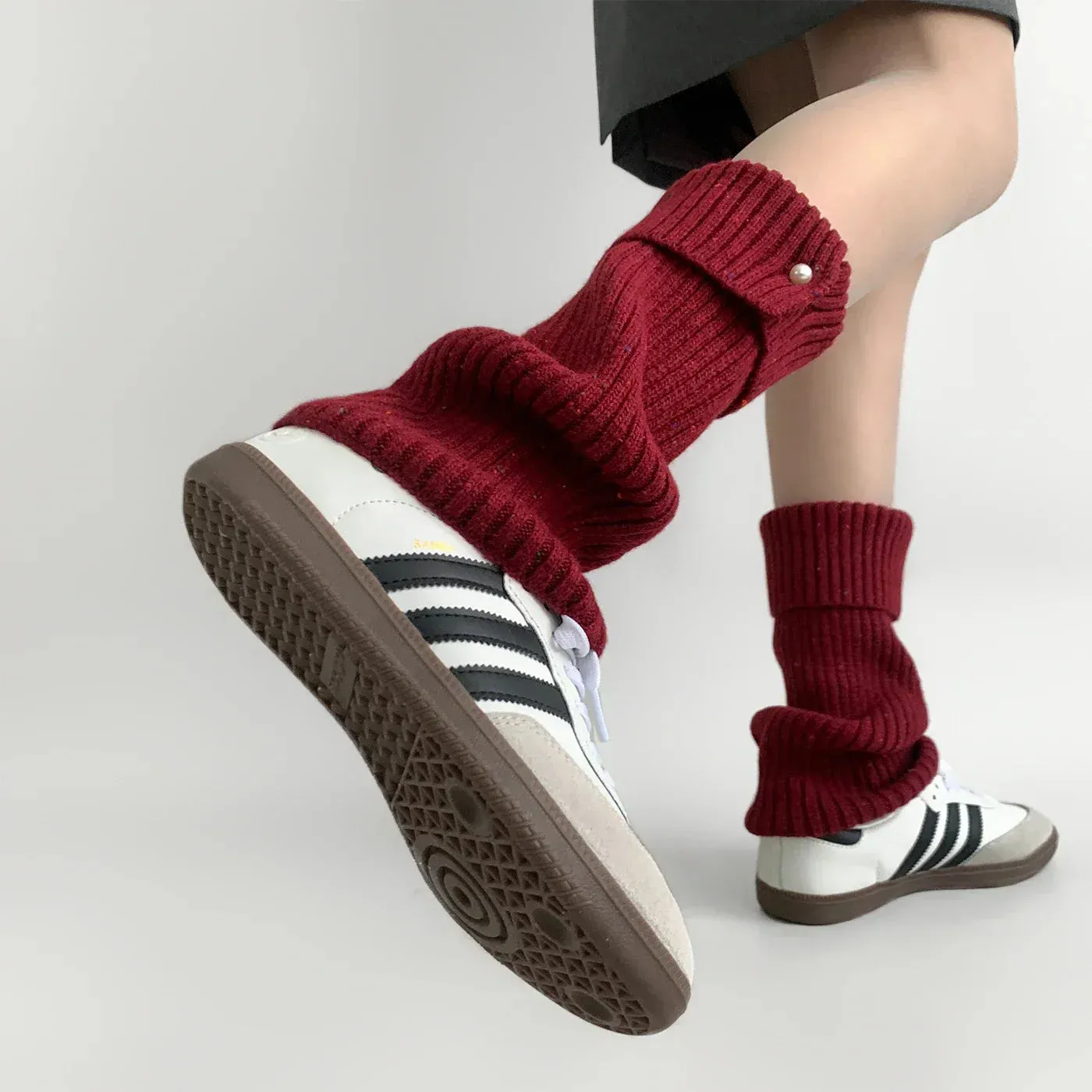 Harajuku Pearl Mid-Calf Leg Warmers – Thick Wool Knit Ankle Covers for Winter