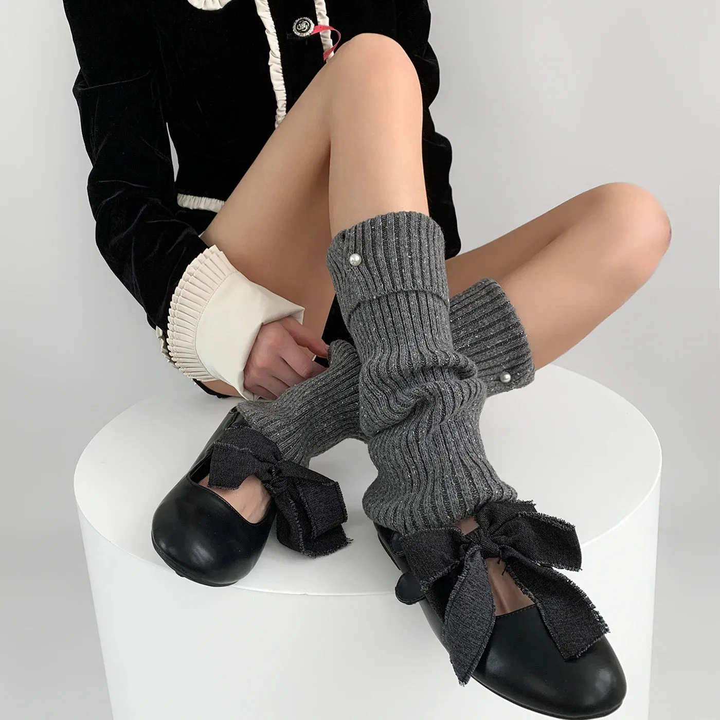 Harajuku Pearl Mid-Calf Leg Warmers – Thick Wool Knit Ankle Covers for Winter
