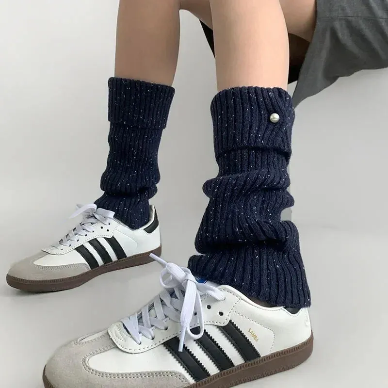 Harajuku Pearl Mid-Calf Leg Warmers – Thick Wool Knit Ankle Covers for Winter