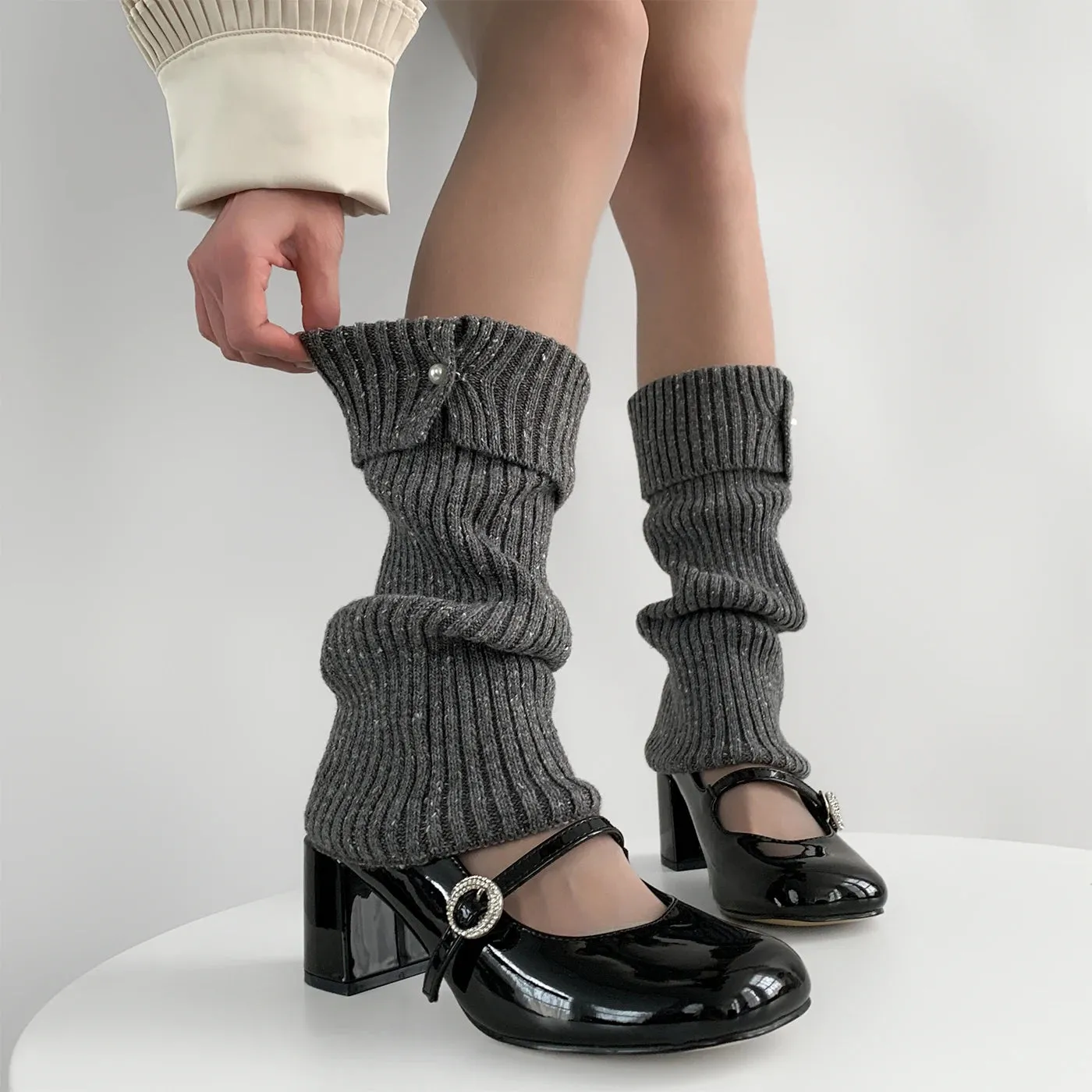 Harajuku Pearl Mid-Calf Leg Warmers – Thick Wool Knit Ankle Covers for Winter