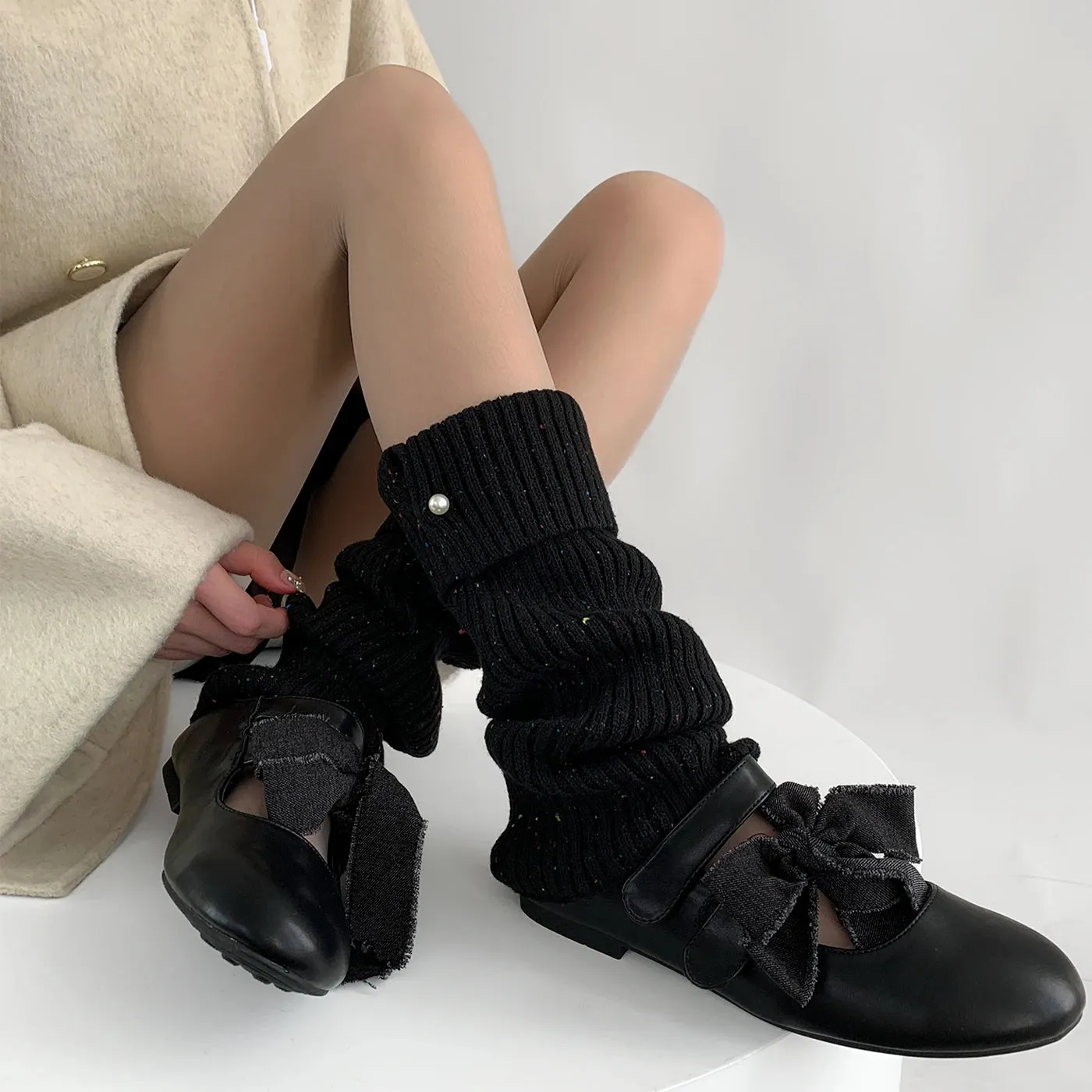 Harajuku Pearl Mid-Calf Leg Warmers – Thick Wool Knit Ankle Covers for Winter