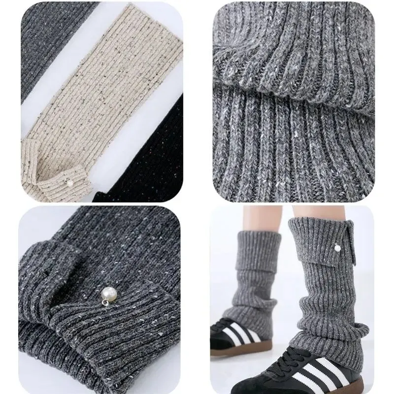 Harajuku Pearl Mid-Calf Leg Warmers – Thick Wool Knit Ankle Covers for Winter