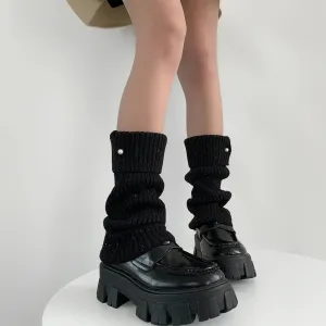 Harajuku Pearl Mid-Calf Leg Warmers – Thick Wool Knit Ankle Covers for Winter