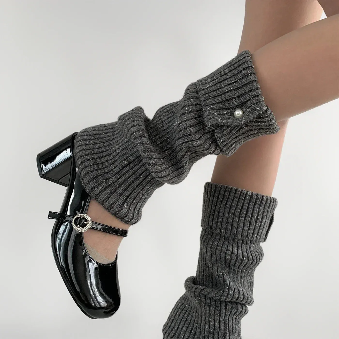 Harajuku Pearl Mid-Calf Leg Warmers – Thick Wool Knit Ankle Covers for Winter