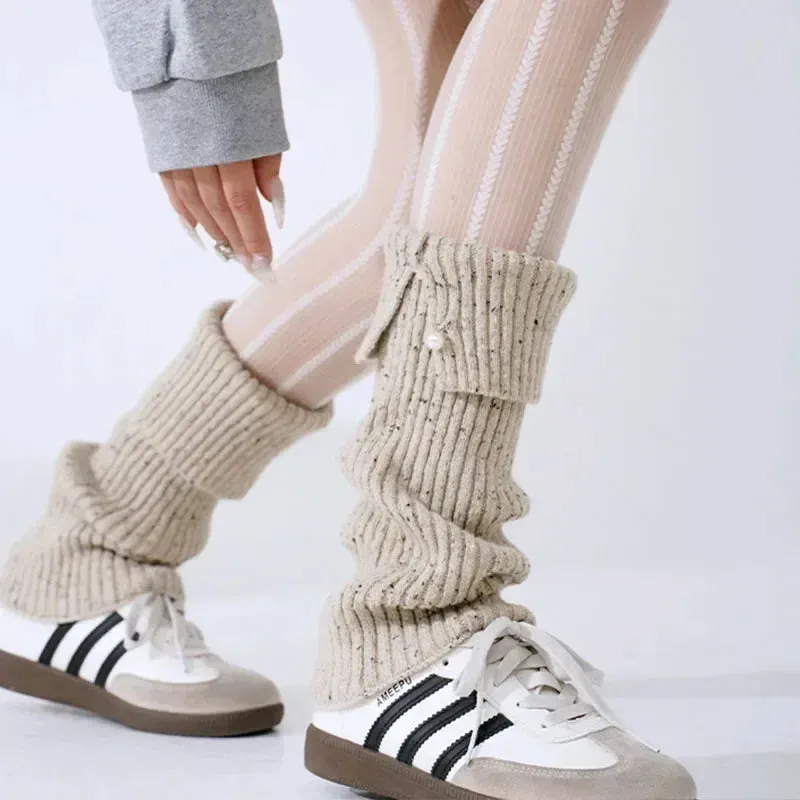 Harajuku Pearl Mid-Calf Leg Warmers – Thick Wool Knit Ankle Covers for Winter