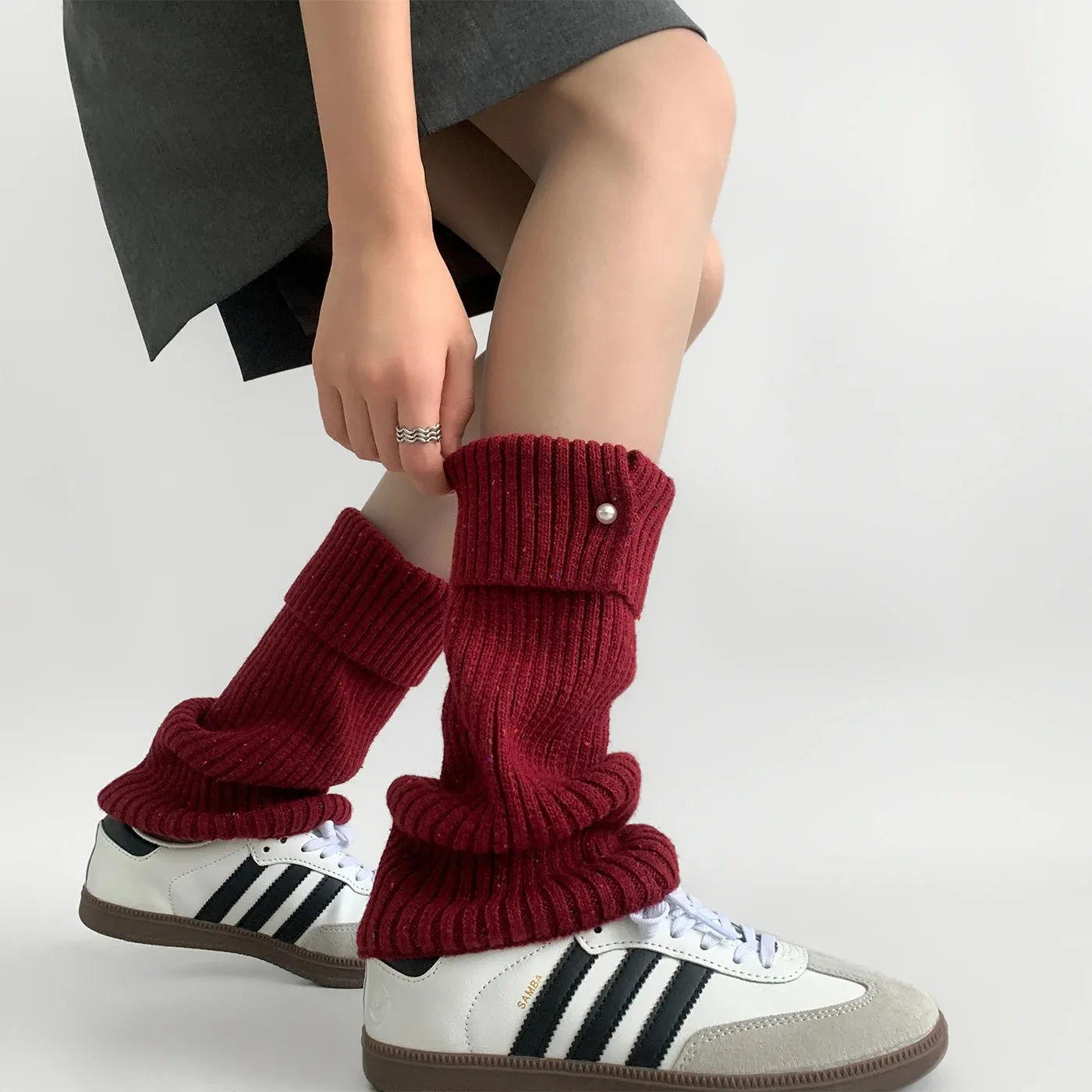 Harajuku Pearl Mid-Calf Leg Warmers – Thick Wool Knit Ankle Covers for Winter