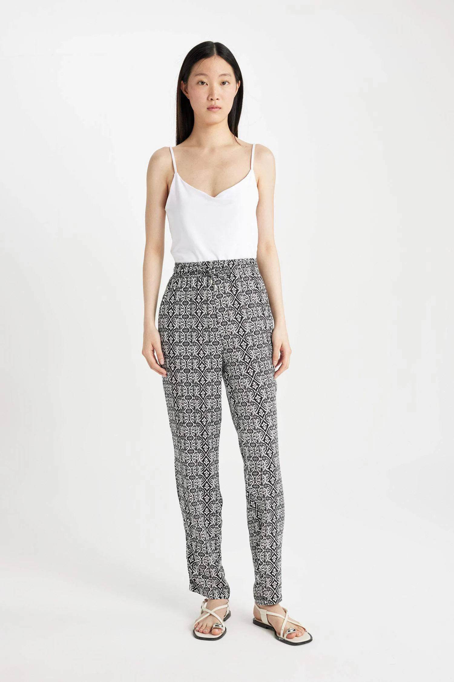Harem Patterned Viscose Fabric Pants Pocketed Esnel Certain High Waist