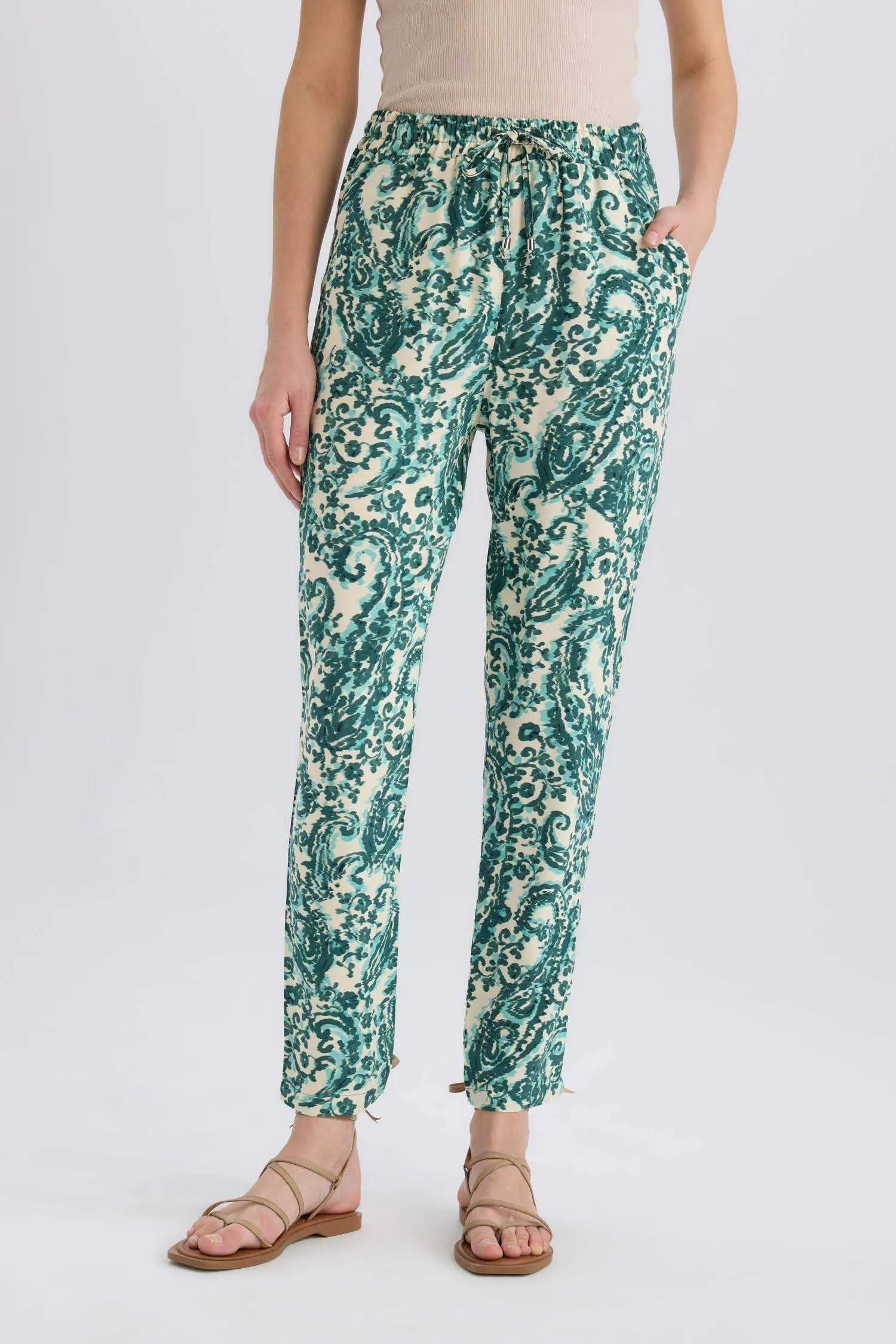 Harem Patterned Viscose Fabric Pants Pocketed Esnel Certain High Waist