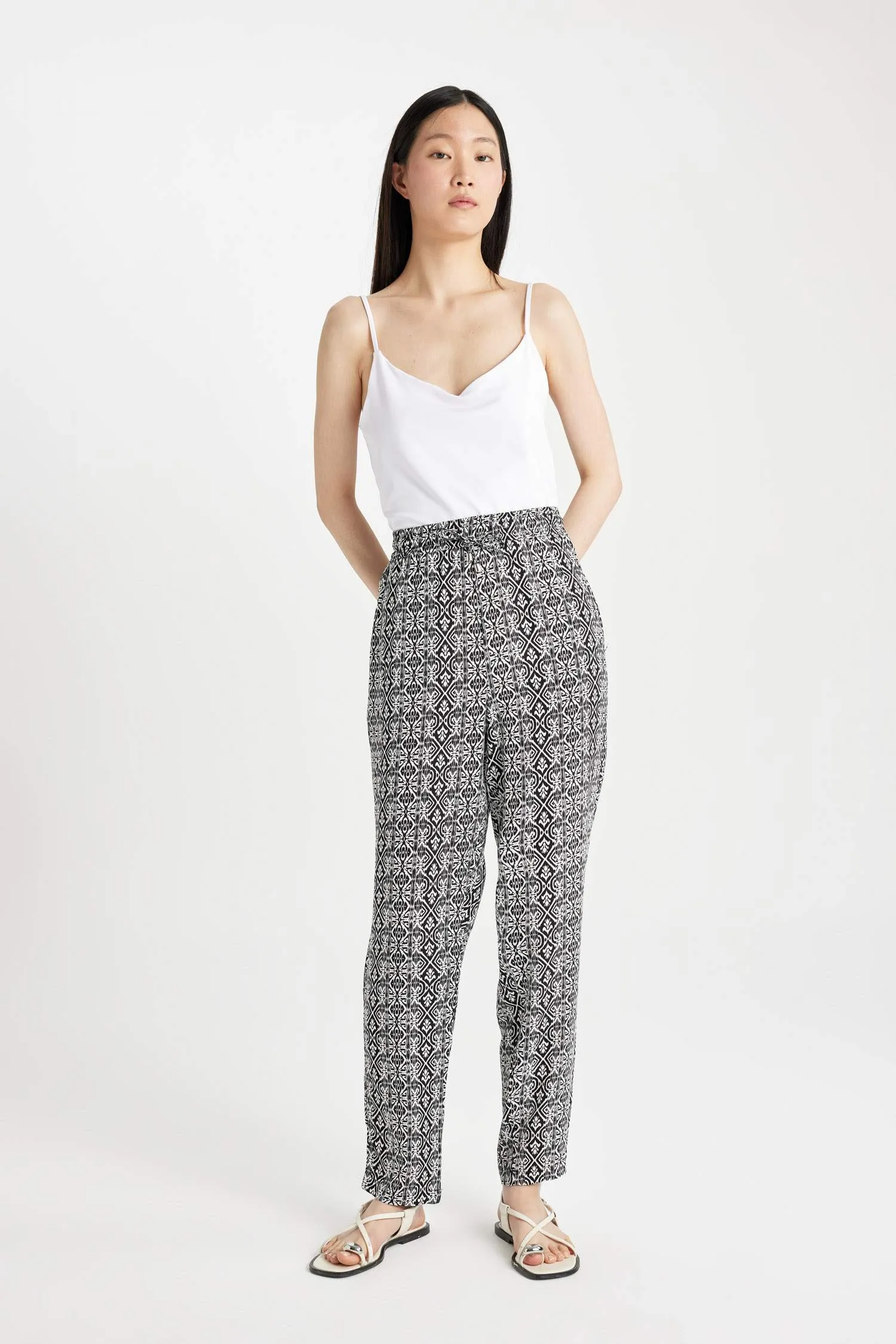 Harem Patterned Viscose Fabric Pants Pocketed Esnel Certain High Waist