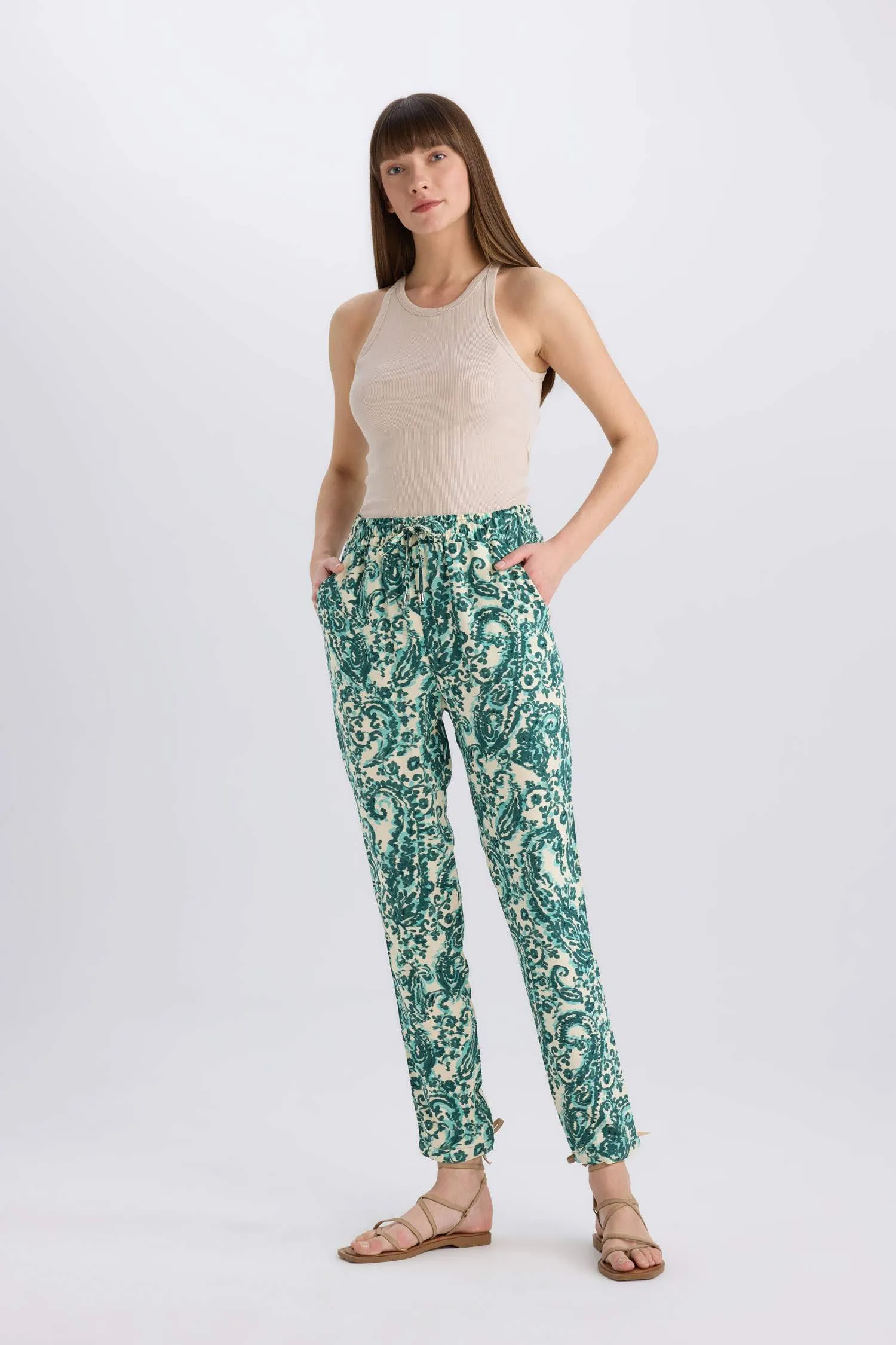 Harem Patterned Viscose Fabric Pants Pocketed Esnel Certain High Waist
