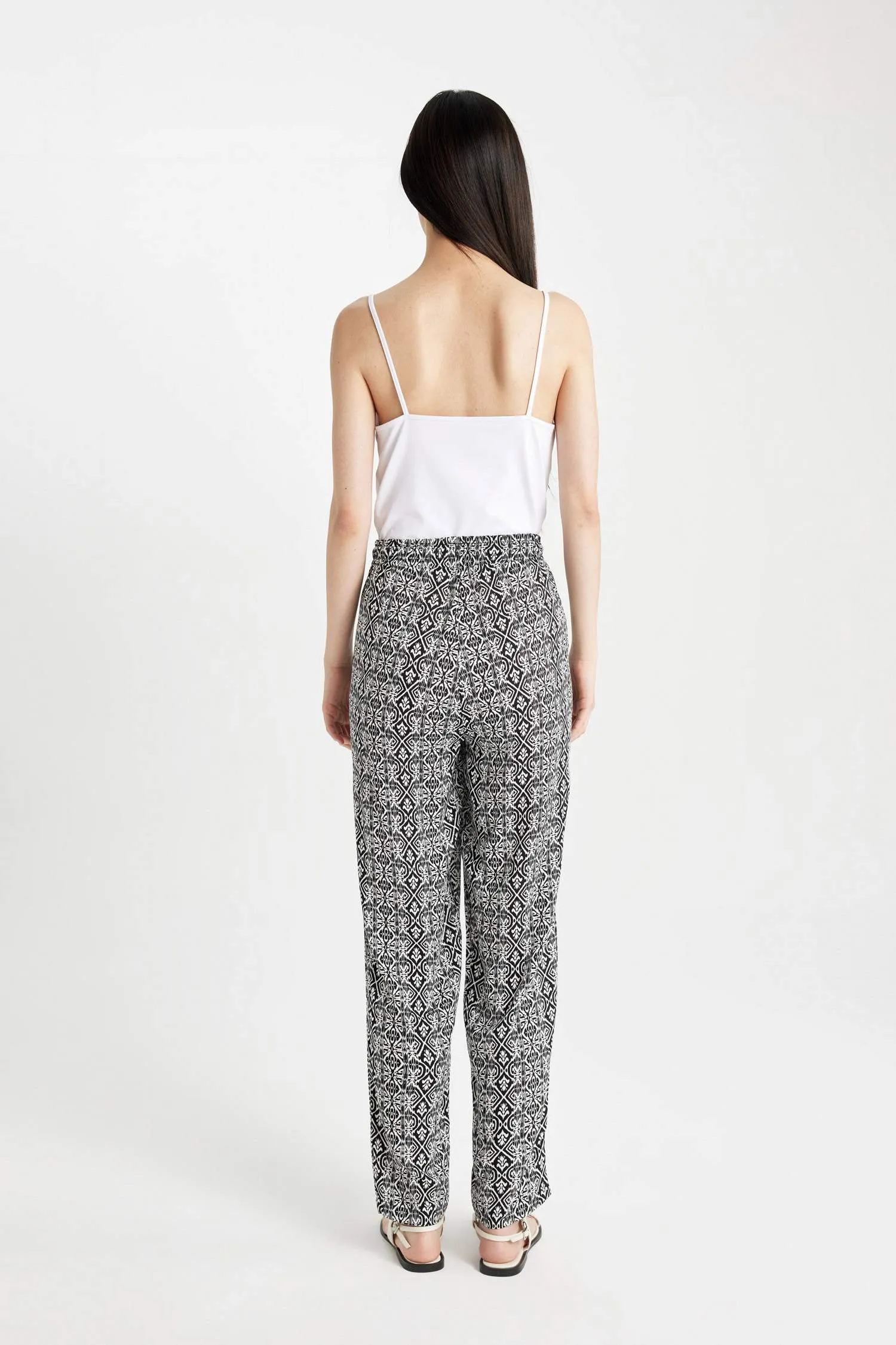Harem Patterned Viscose Fabric Pants Pocketed Esnel Certain High Waist