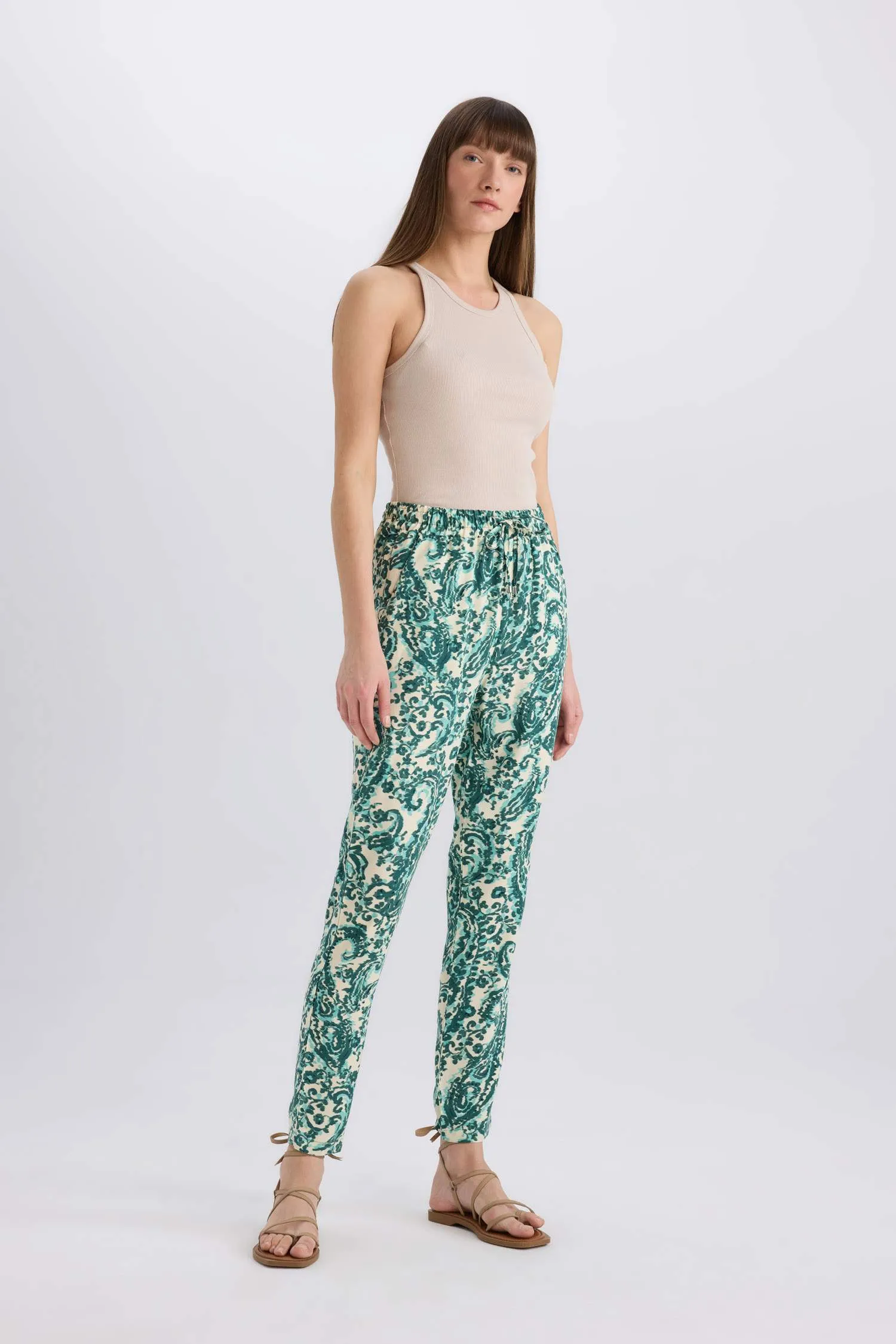 Harem Patterned Viscose Fabric Pants Pocketed Esnel Certain High Waist