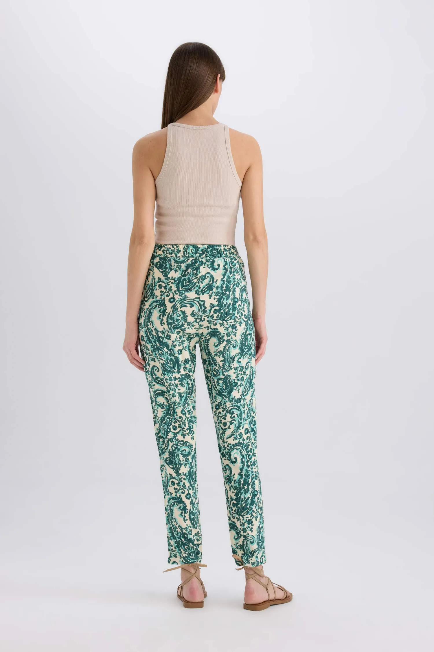 Harem Patterned Viscose Fabric Pants Pocketed Esnel Certain High Waist