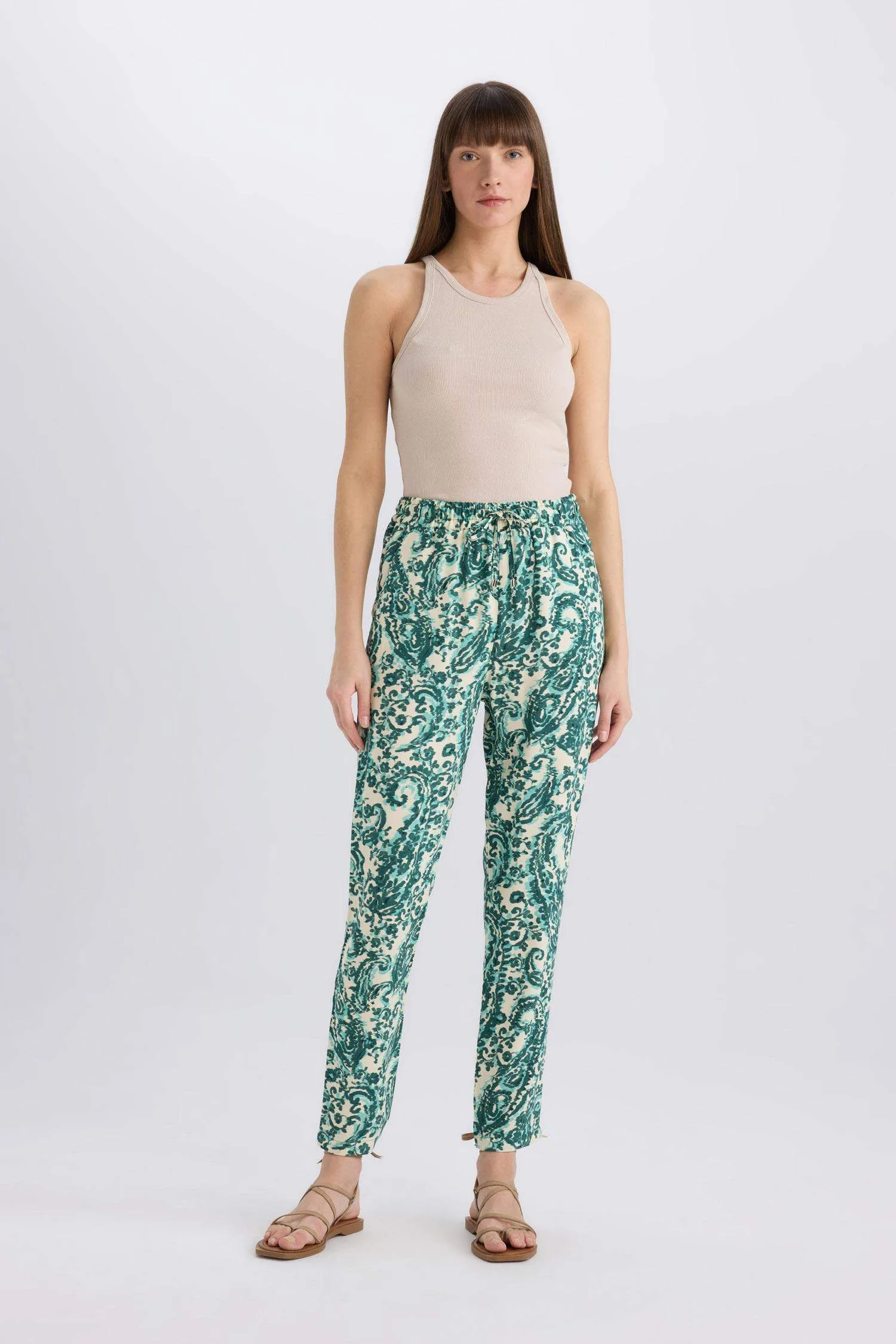 Harem Patterned Viscose Fabric Pants Pocketed Esnel Certain High Waist