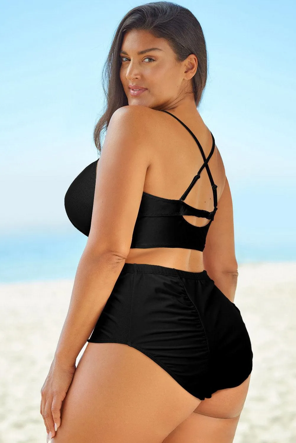 Hazel Blues® |  Halter Neck Crisscross Ruched Two-Piece Swimsuit