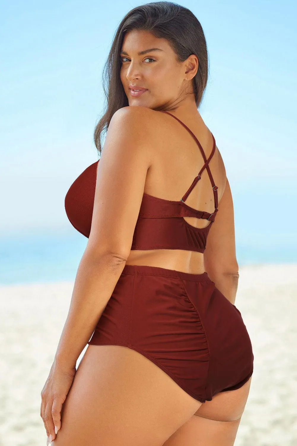 Hazel Blues® |  Halter Neck Crisscross Ruched Two-Piece Swimsuit
