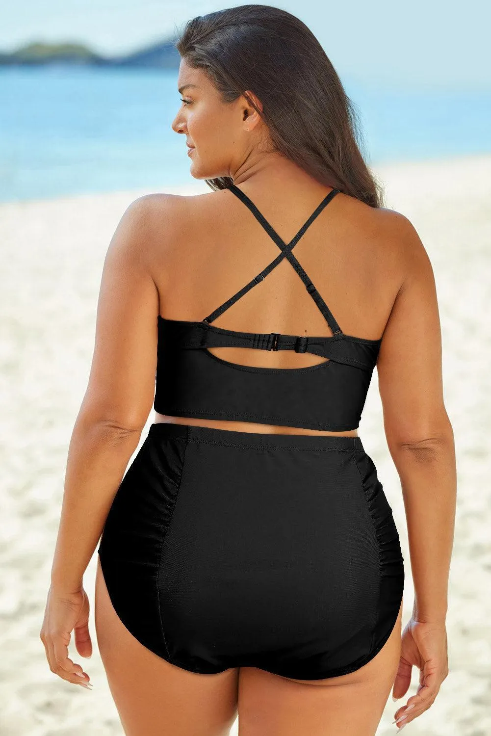 Hazel Blues® |  Halter Neck Crisscross Ruched Two-Piece Swimsuit