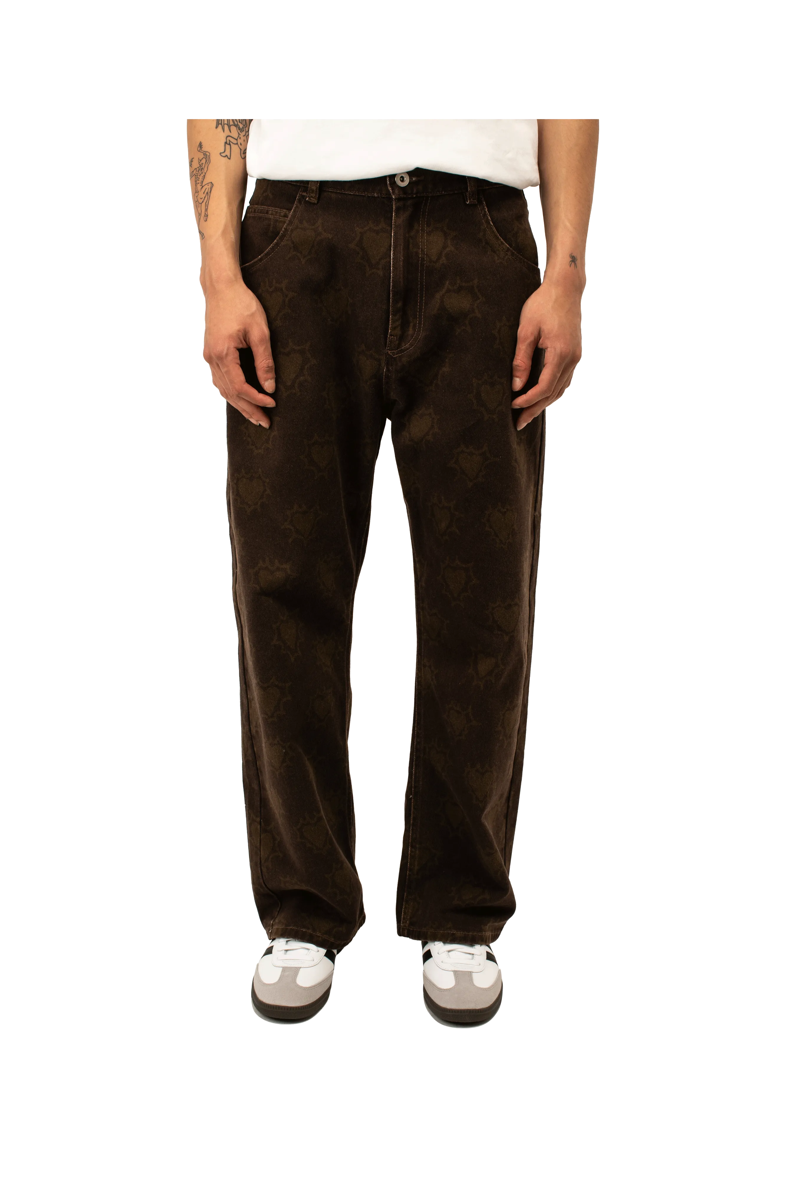 Hearts Print Denim Trousers
