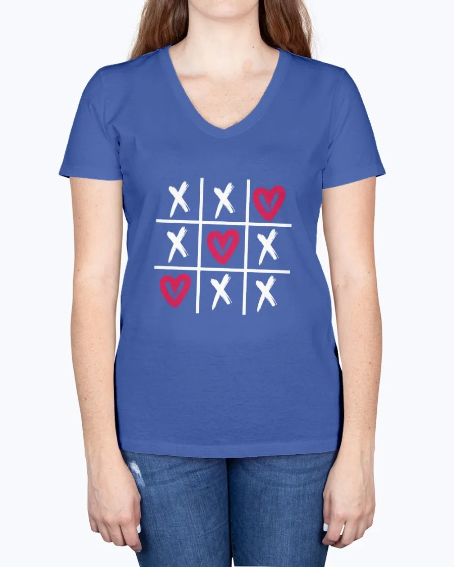 Hearts-tictactoe-a - Ladies V-neck T-Shirt