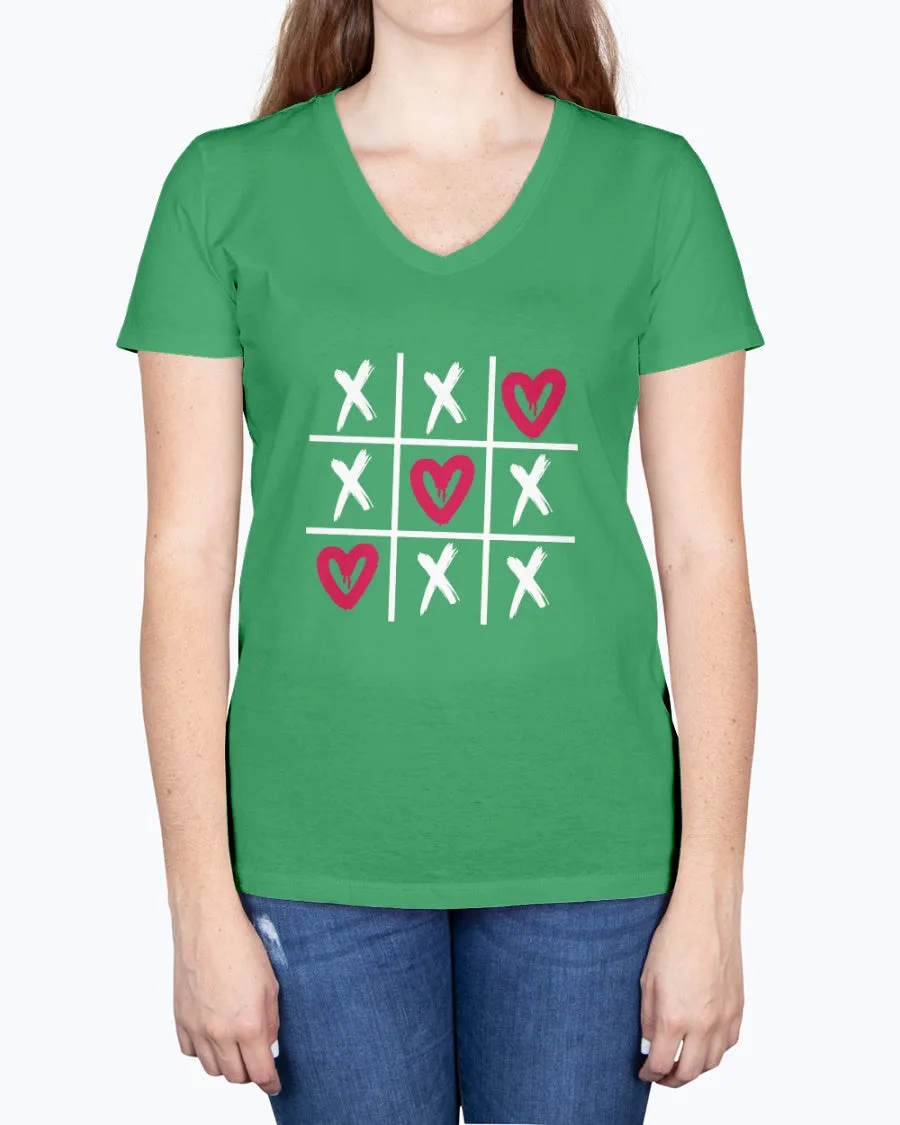 Hearts-tictactoe-a - Ladies V-neck T-Shirt