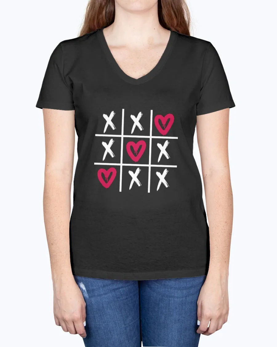 Hearts-tictactoe-a - Ladies V-neck T-Shirt