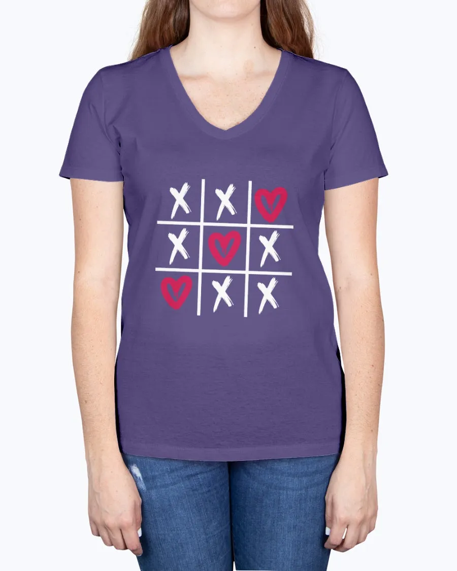Hearts-tictactoe-a - Ladies V-neck T-Shirt