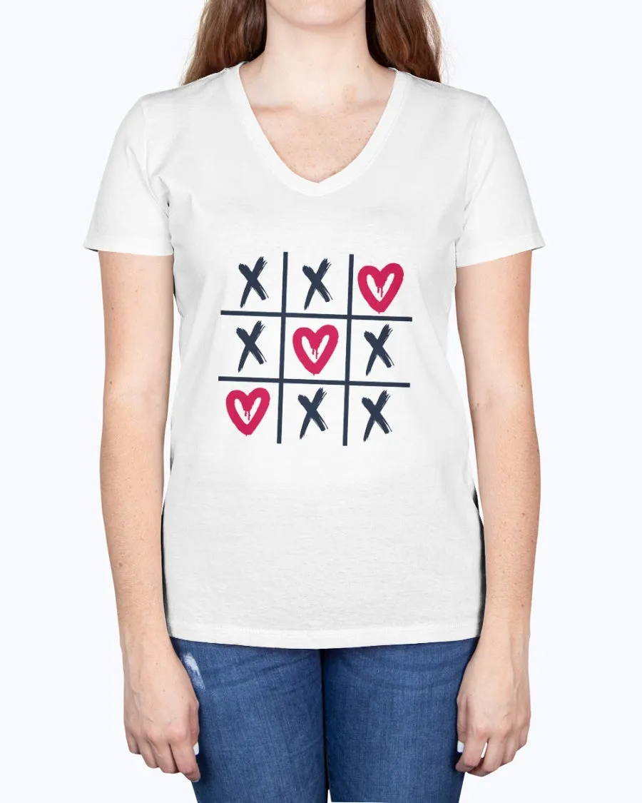 Hearts-tictactoe-a - Ladies V-neck T-Shirt