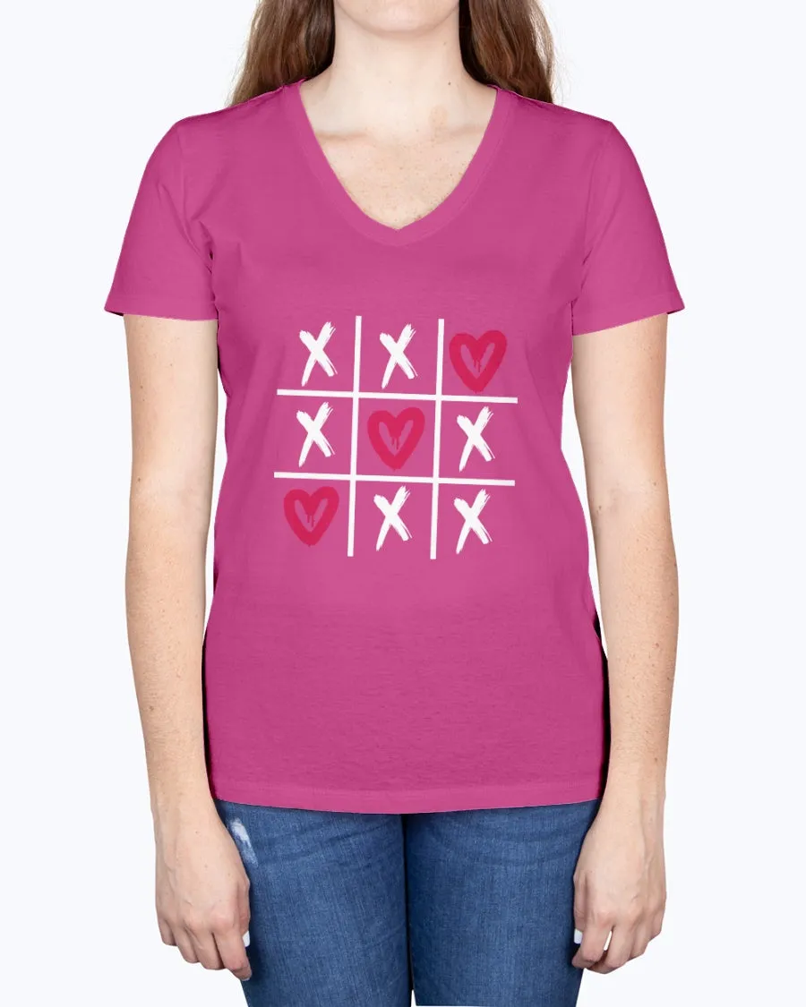 Hearts-tictactoe-a - Ladies V-neck T-Shirt