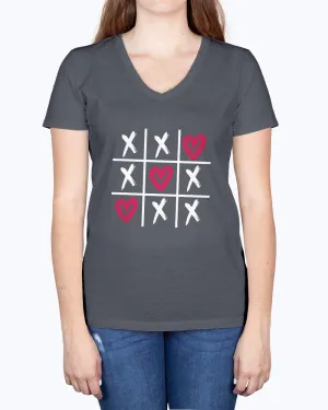 Hearts-tictactoe-a - Ladies V-neck T-Shirt