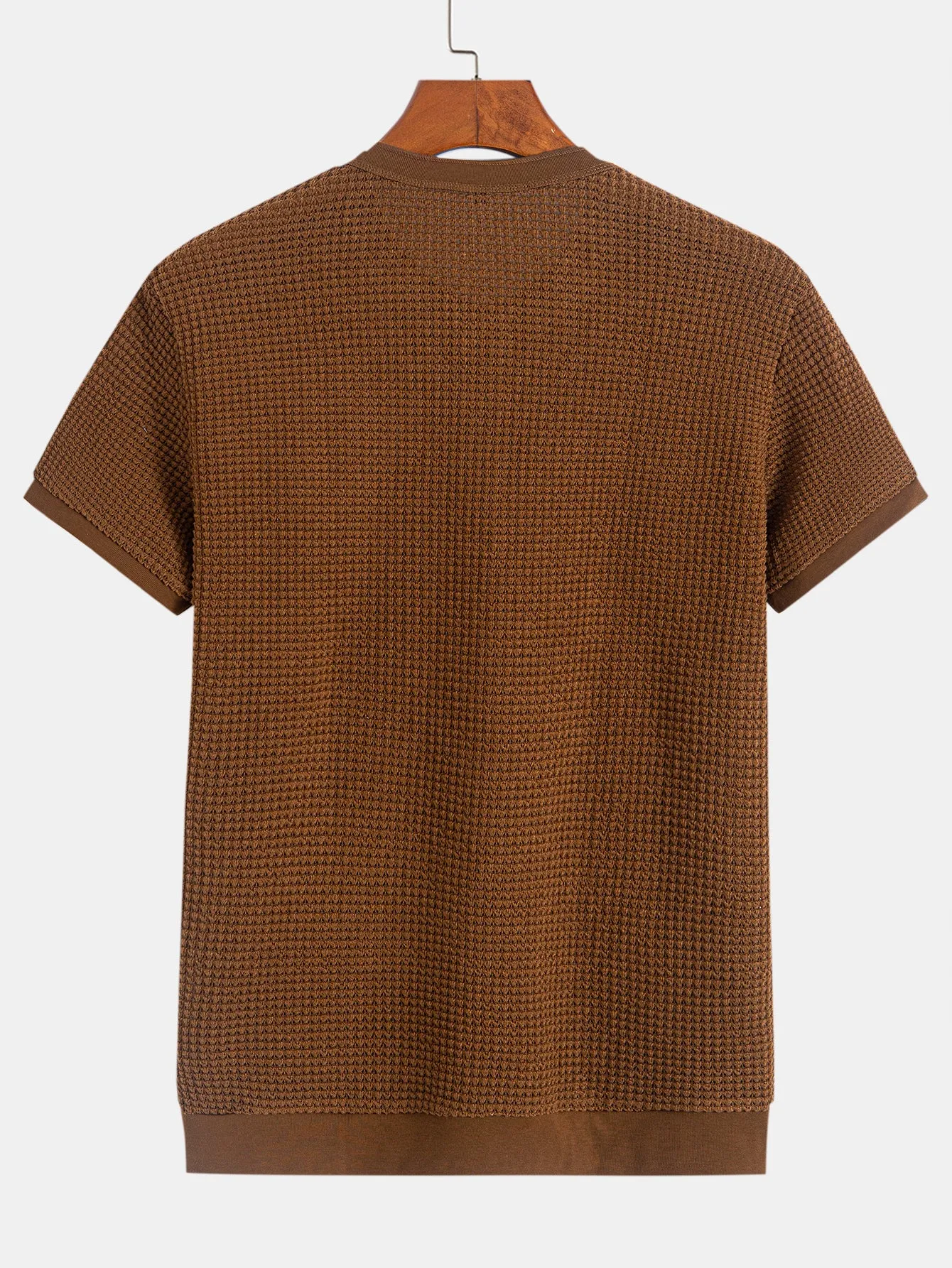 Henley leher bertekstur T-shirt hem
