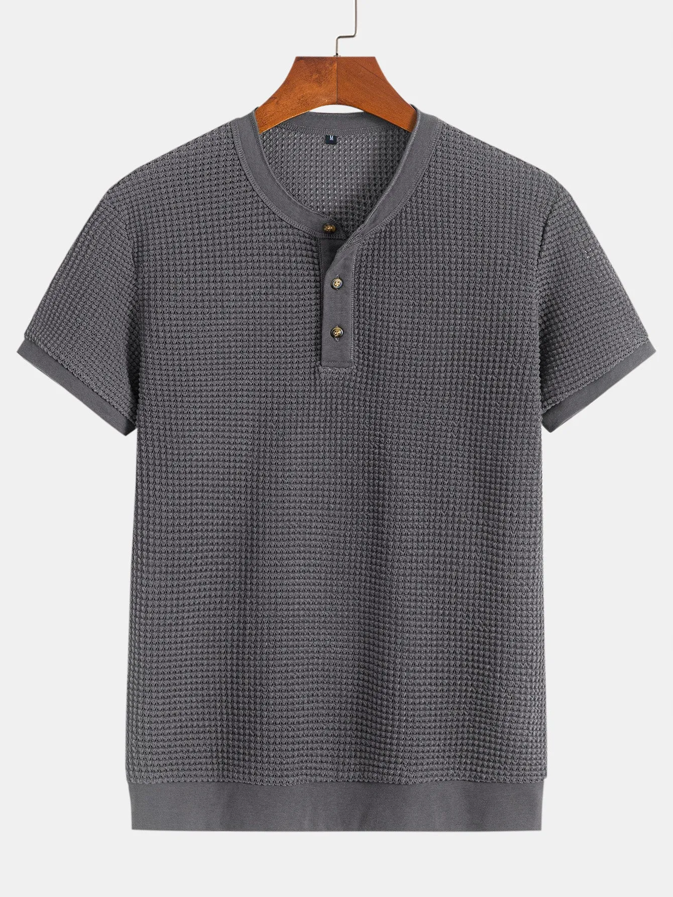 Henley leher bertekstur T-shirt hem