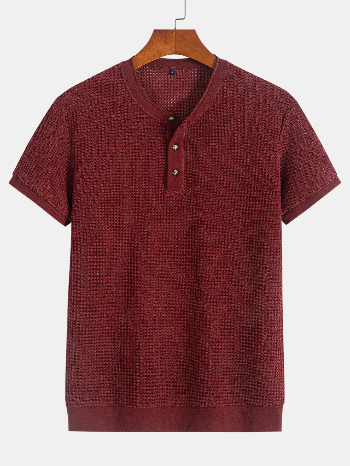 Henley leher bertekstur T-shirt hem