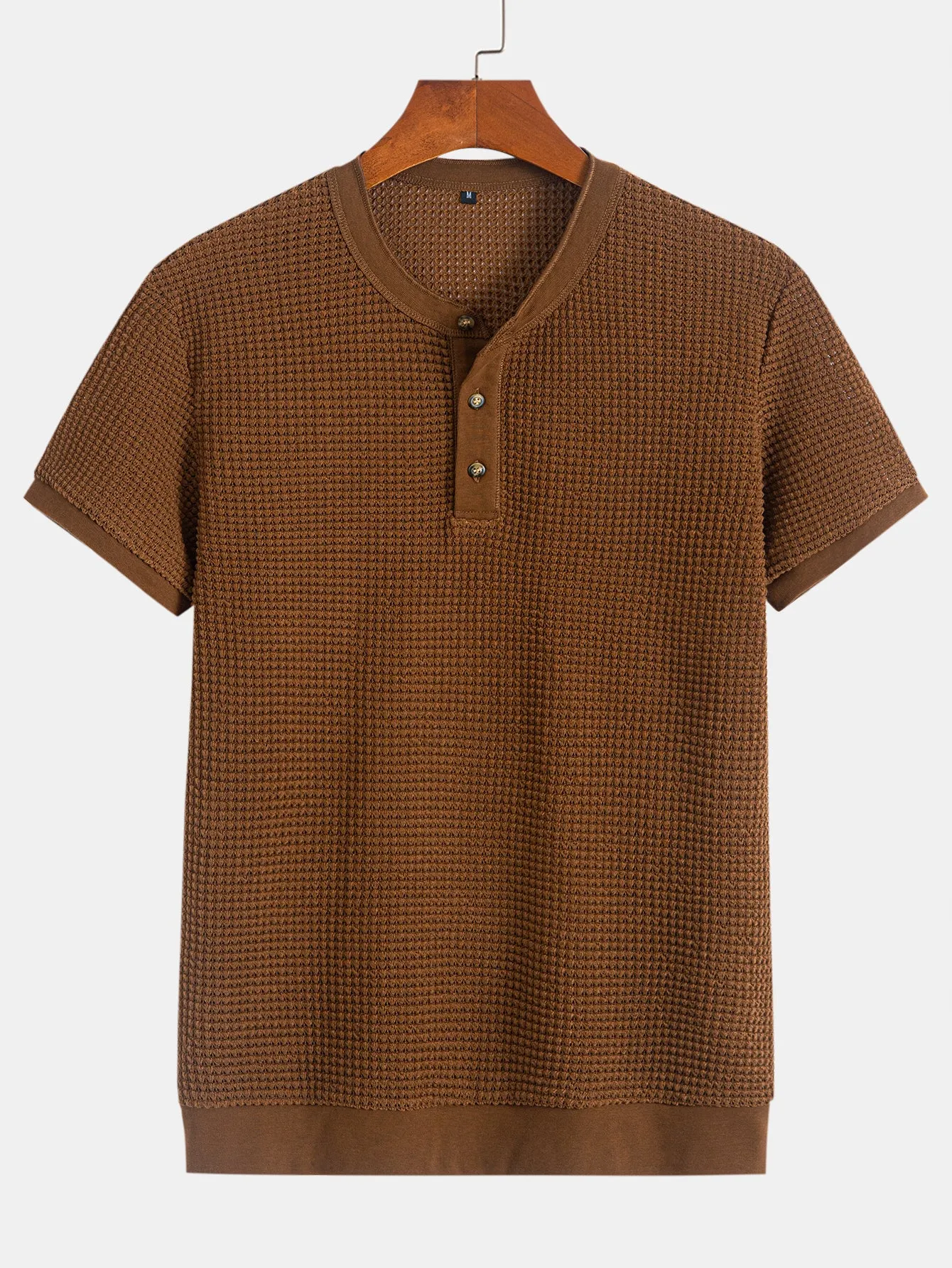 Henley leher bertekstur T-shirt hem
