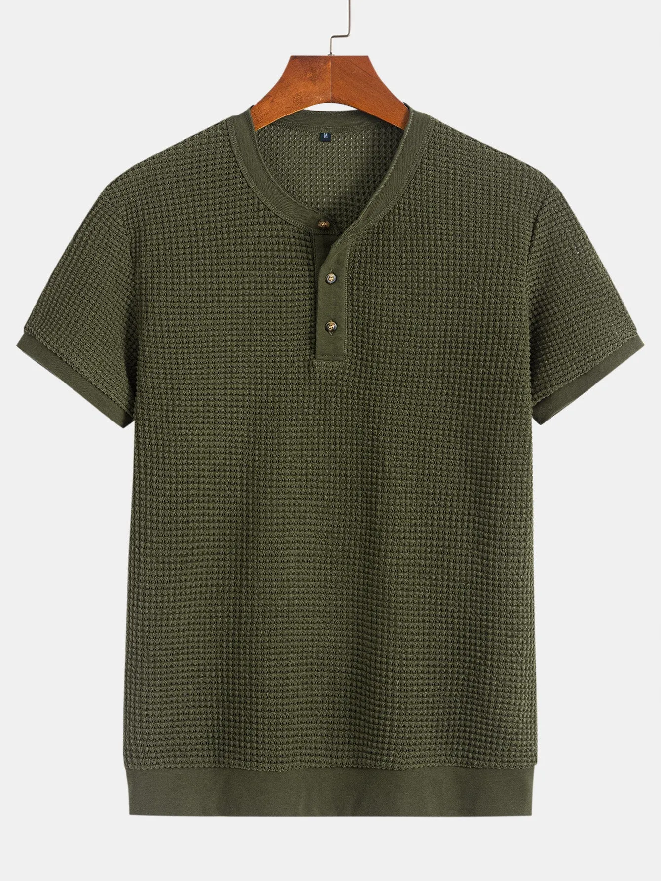 Henley leher bertekstur T-shirt hem