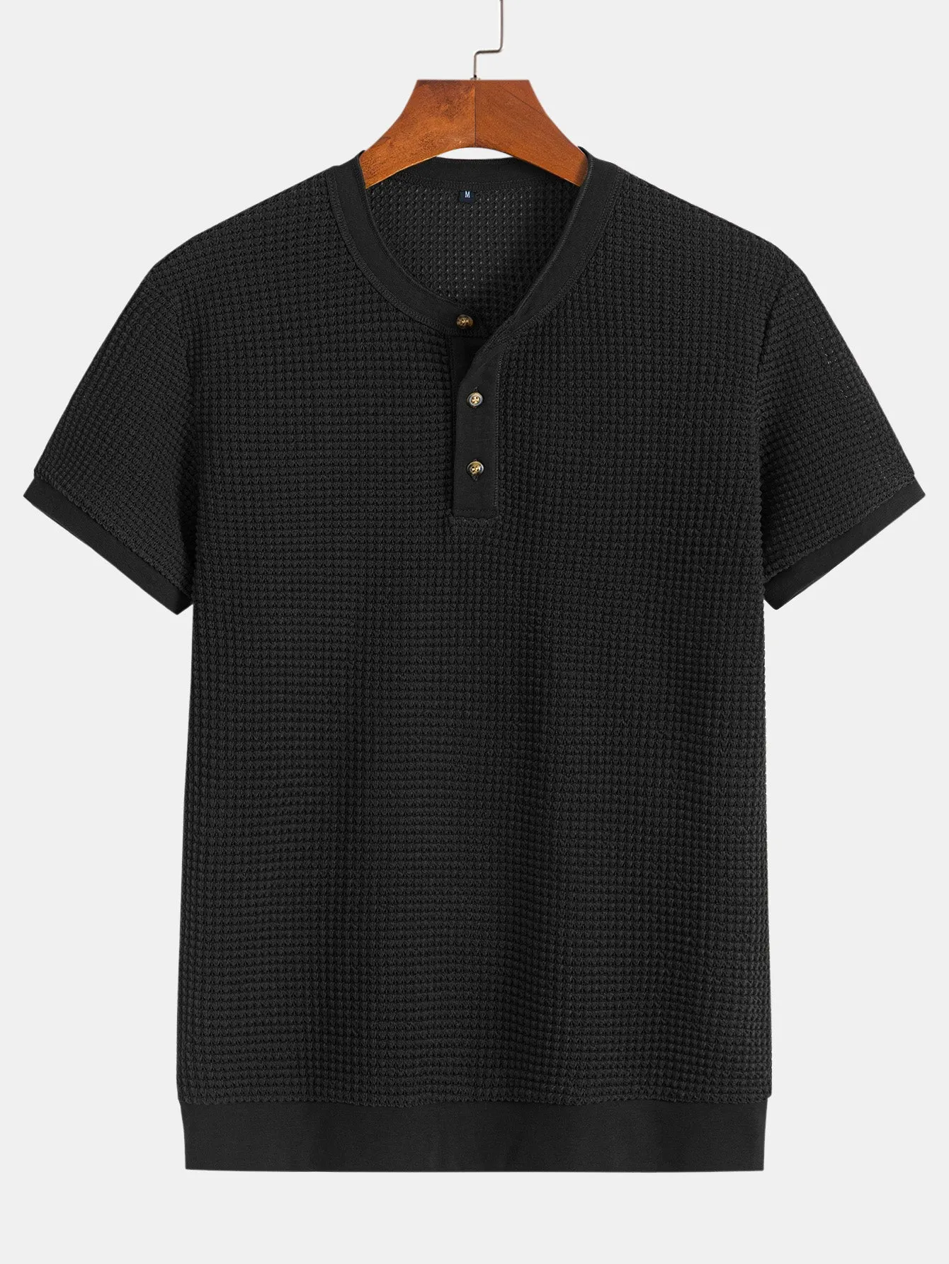 Henley leher bertekstur T-shirt hem