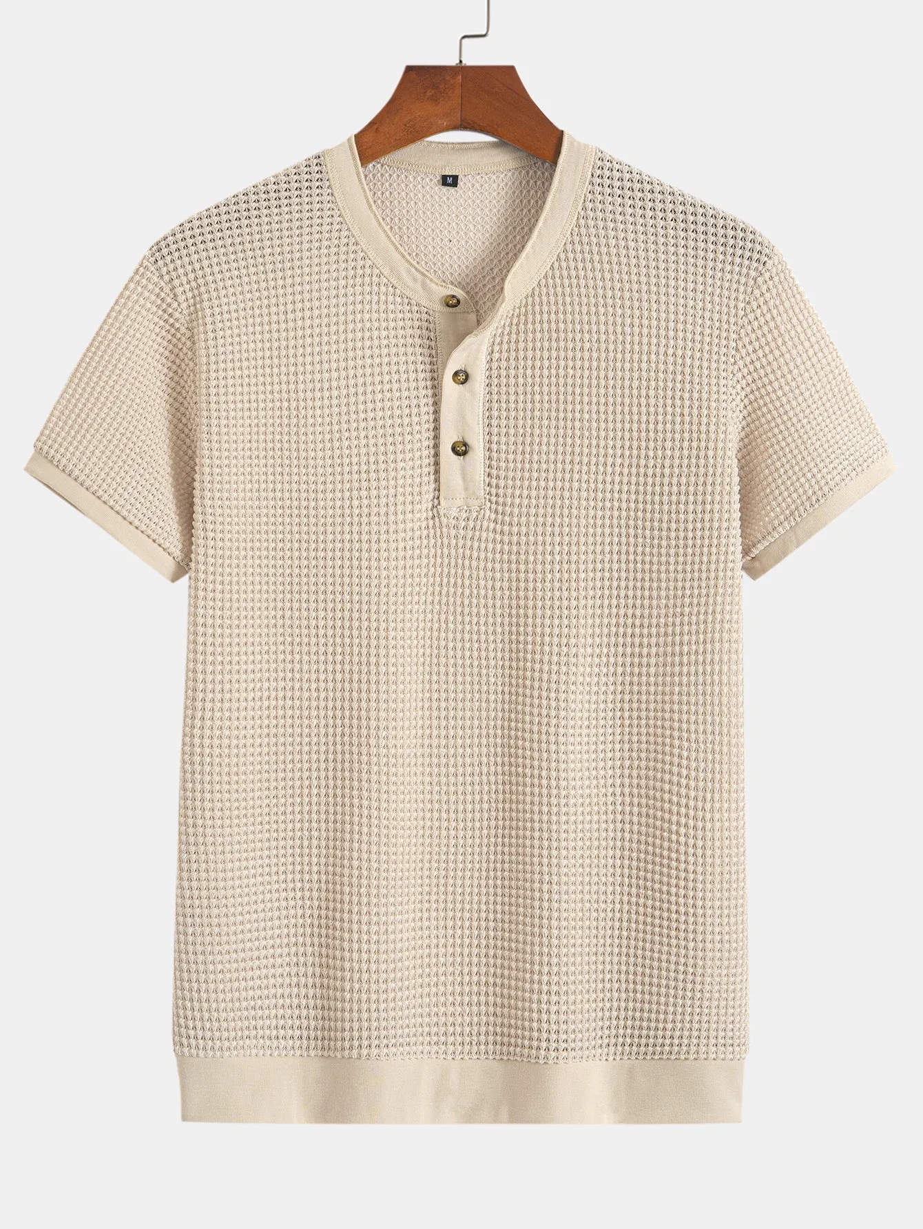 Henley leher bertekstur T-shirt hem
