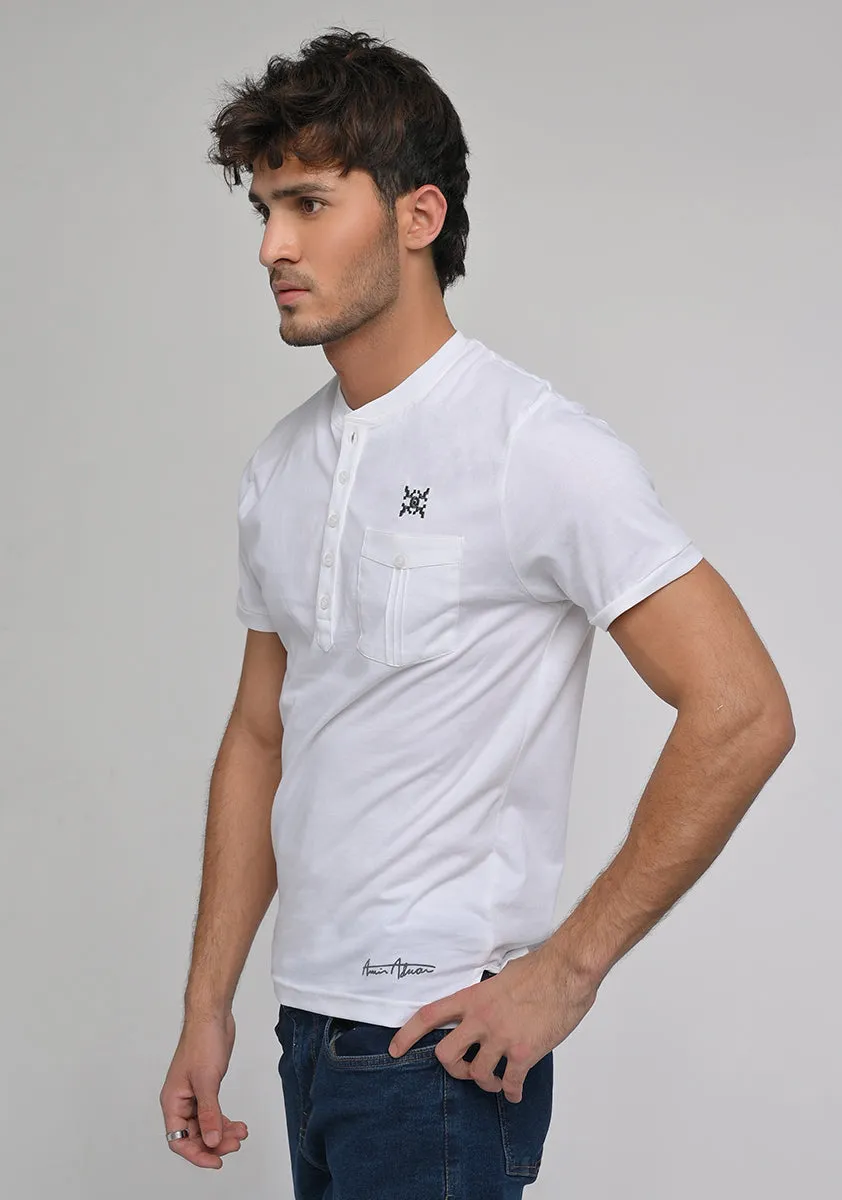 Henley Pocket White T-Shirt