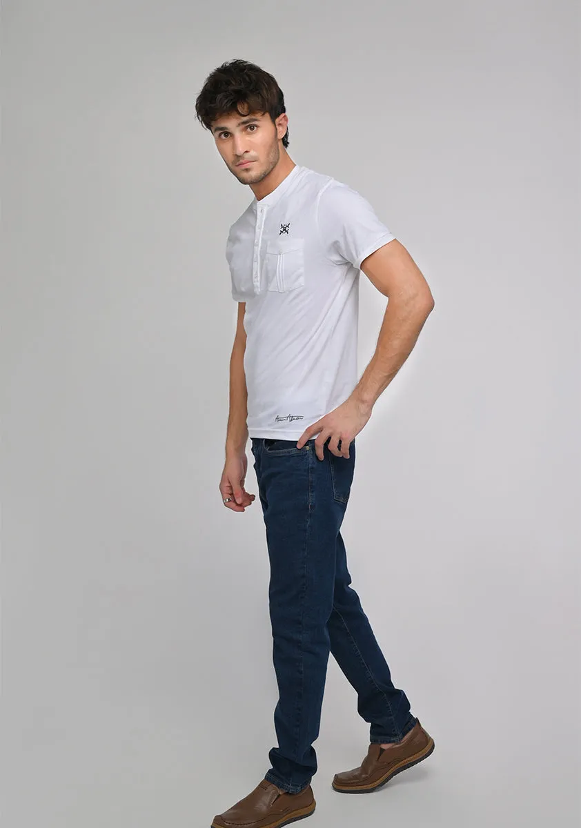 Henley Pocket White T-Shirt