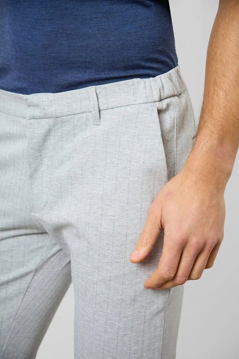 Herringbone Stripe Trouser in Pale Grey
