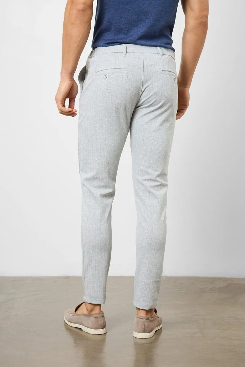 Herringbone Stripe Trouser in Pale Grey
