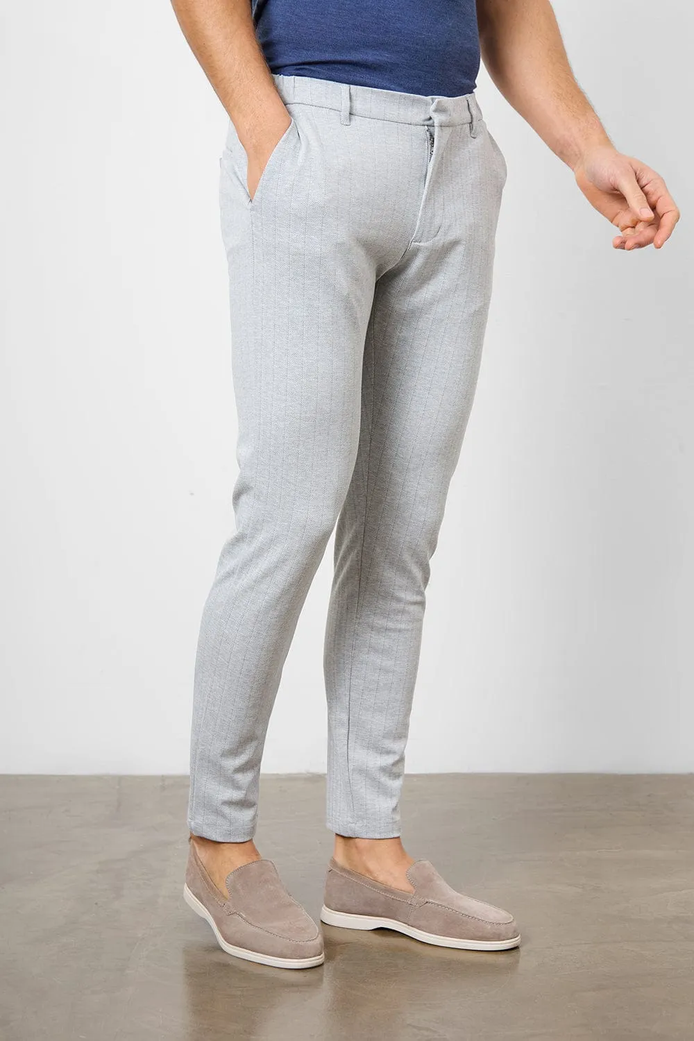 Herringbone Stripe Trouser in Pale Grey