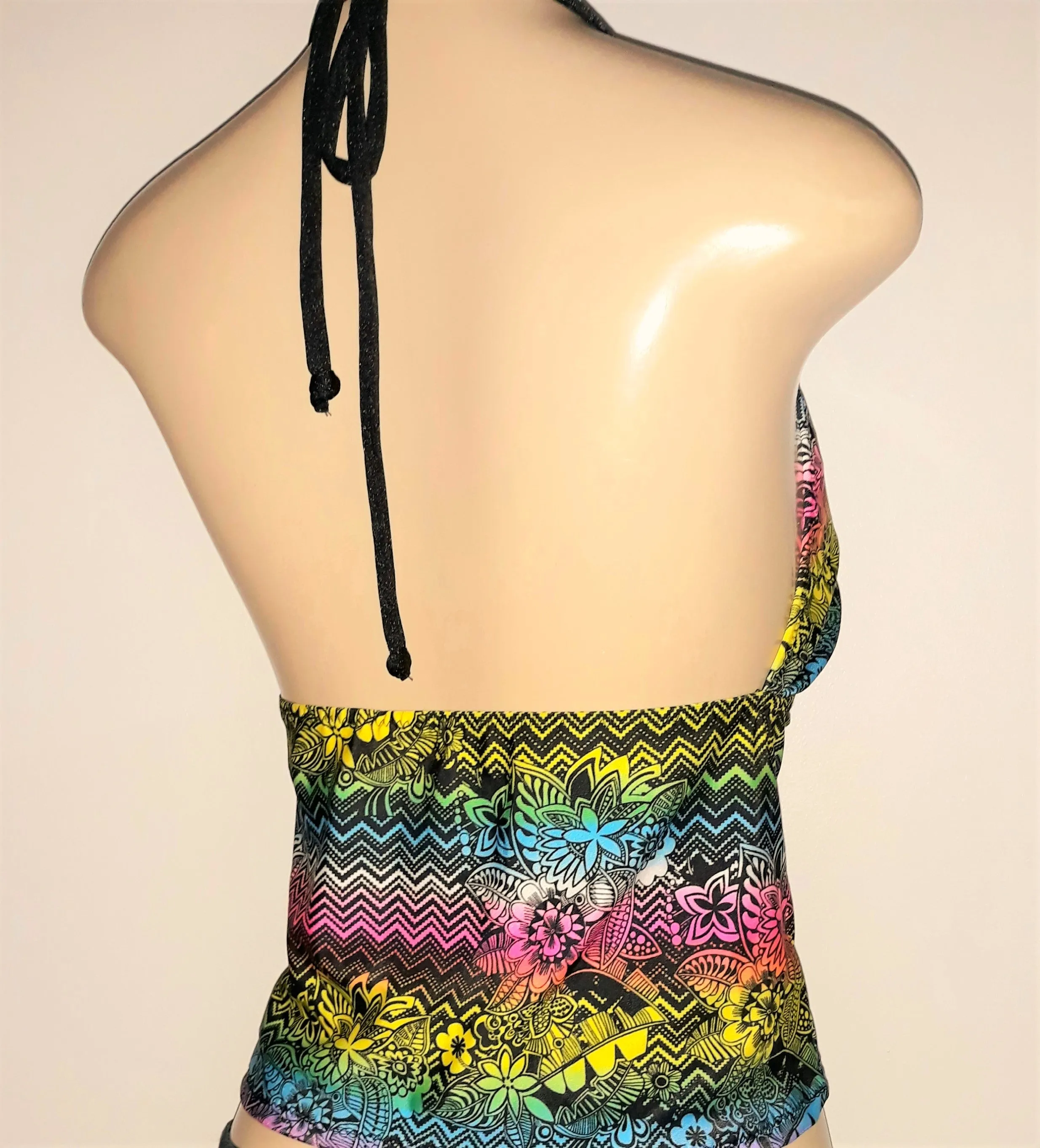 High Back Tankini Top Tie Halter Neck