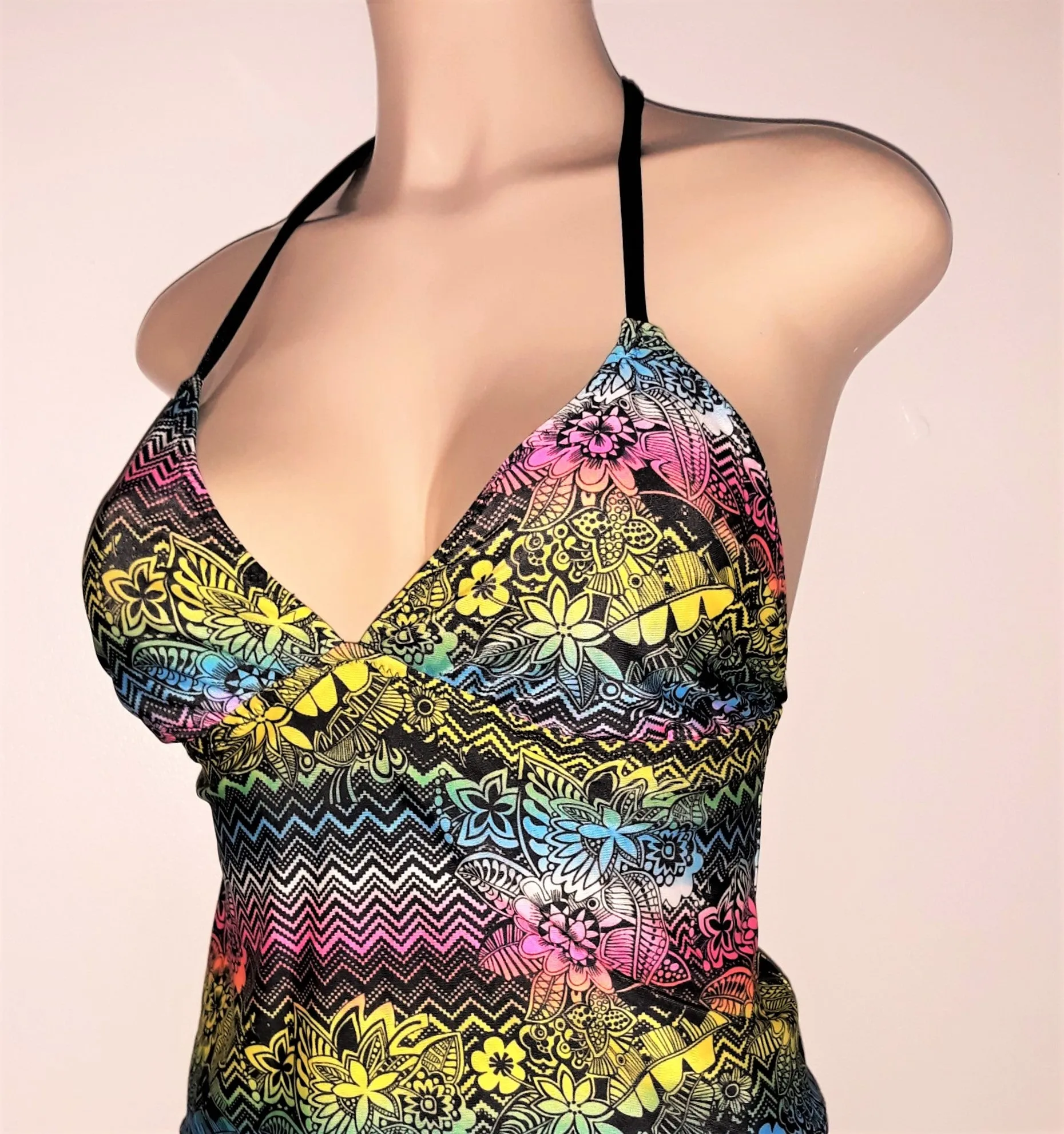 High Back Tankini Top Tie Halter Neck