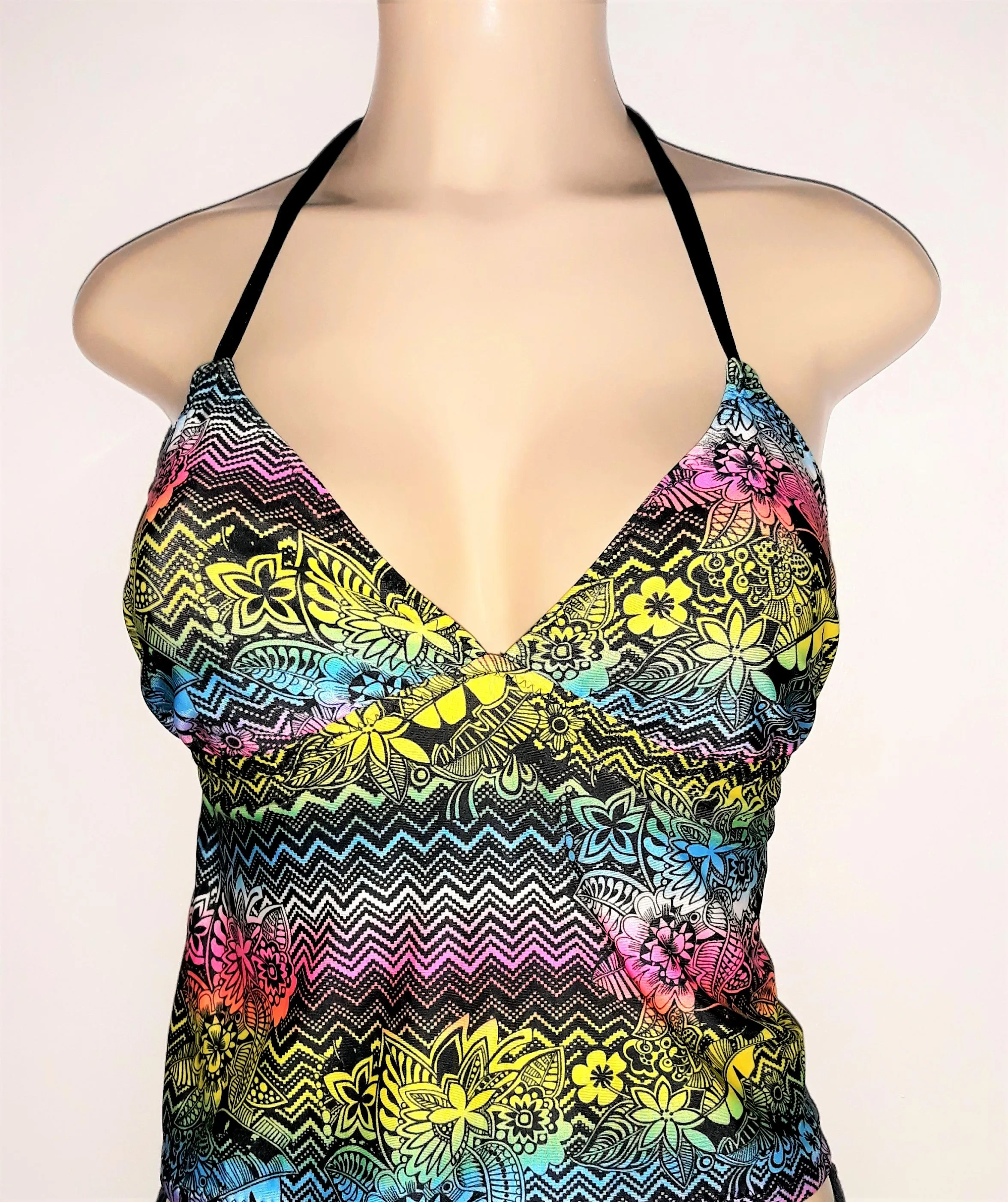 High Back Tankini Top Tie Halter Neck