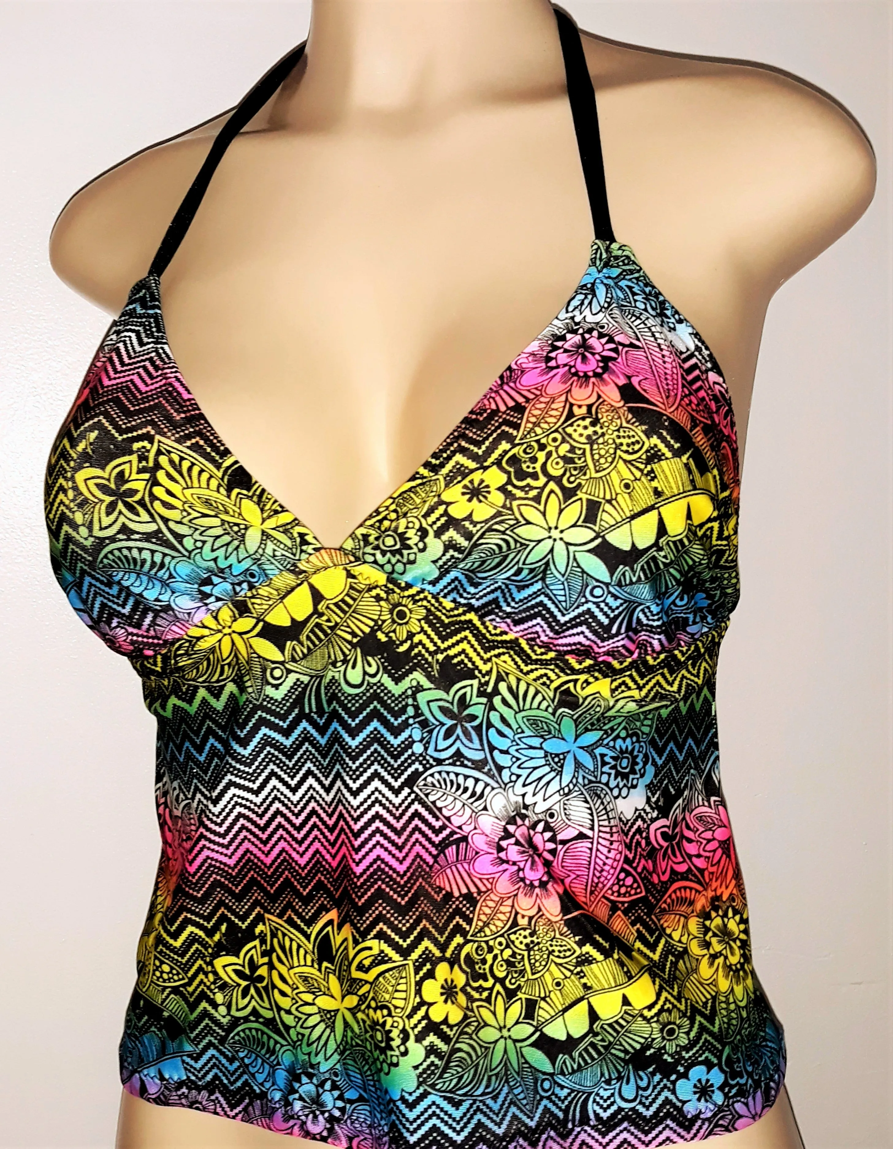 High Back Tankini Top Tie Halter Neck
