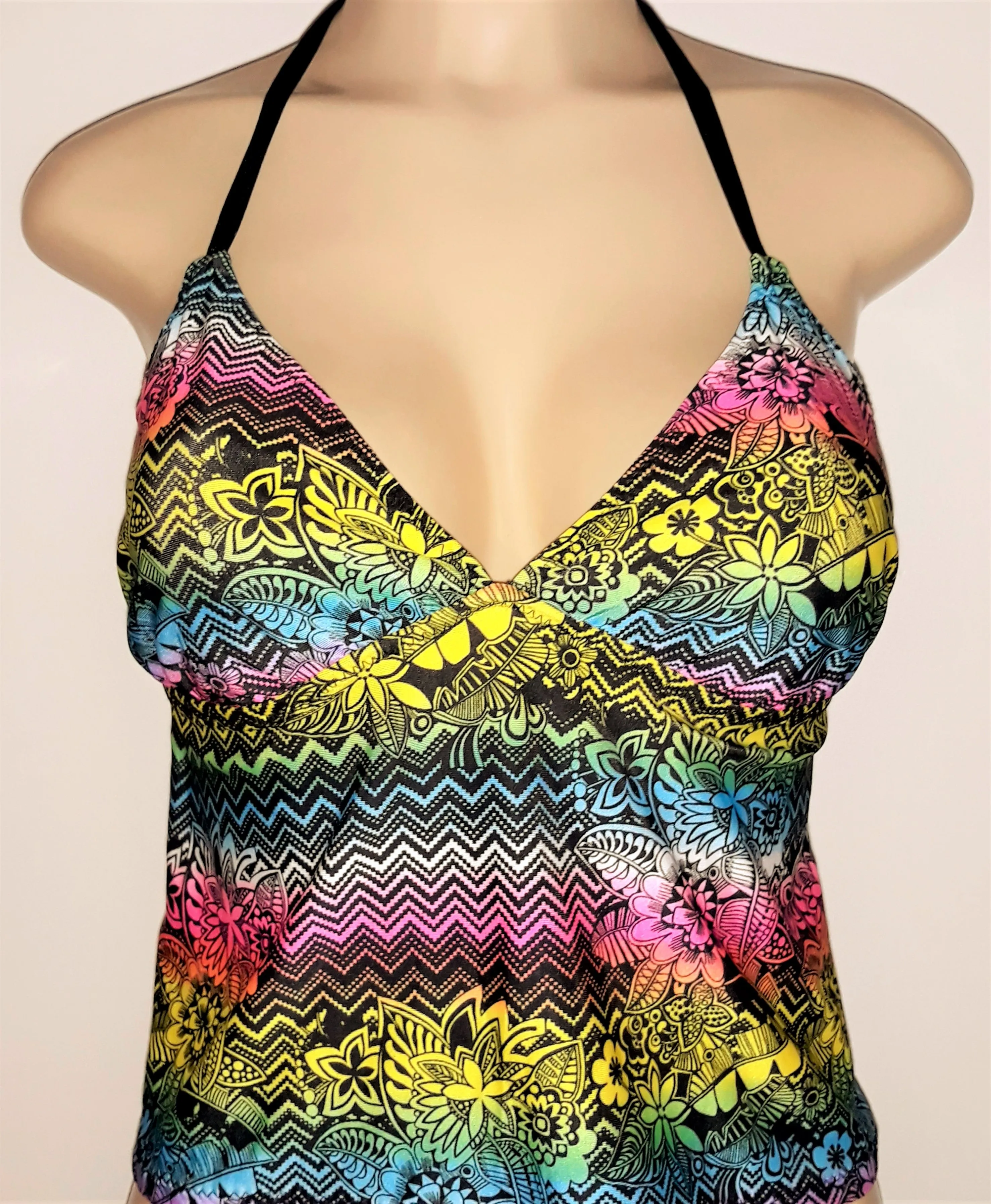 High Back Tankini Top Tie Halter Neck