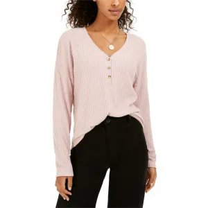Hippie Rose Women's Waffle Knit V-Neck Henley Shirt
