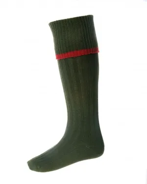 HOUSE OF CHEVIOT Estate Shooting Socks - Mens - Spruce & Brick Red